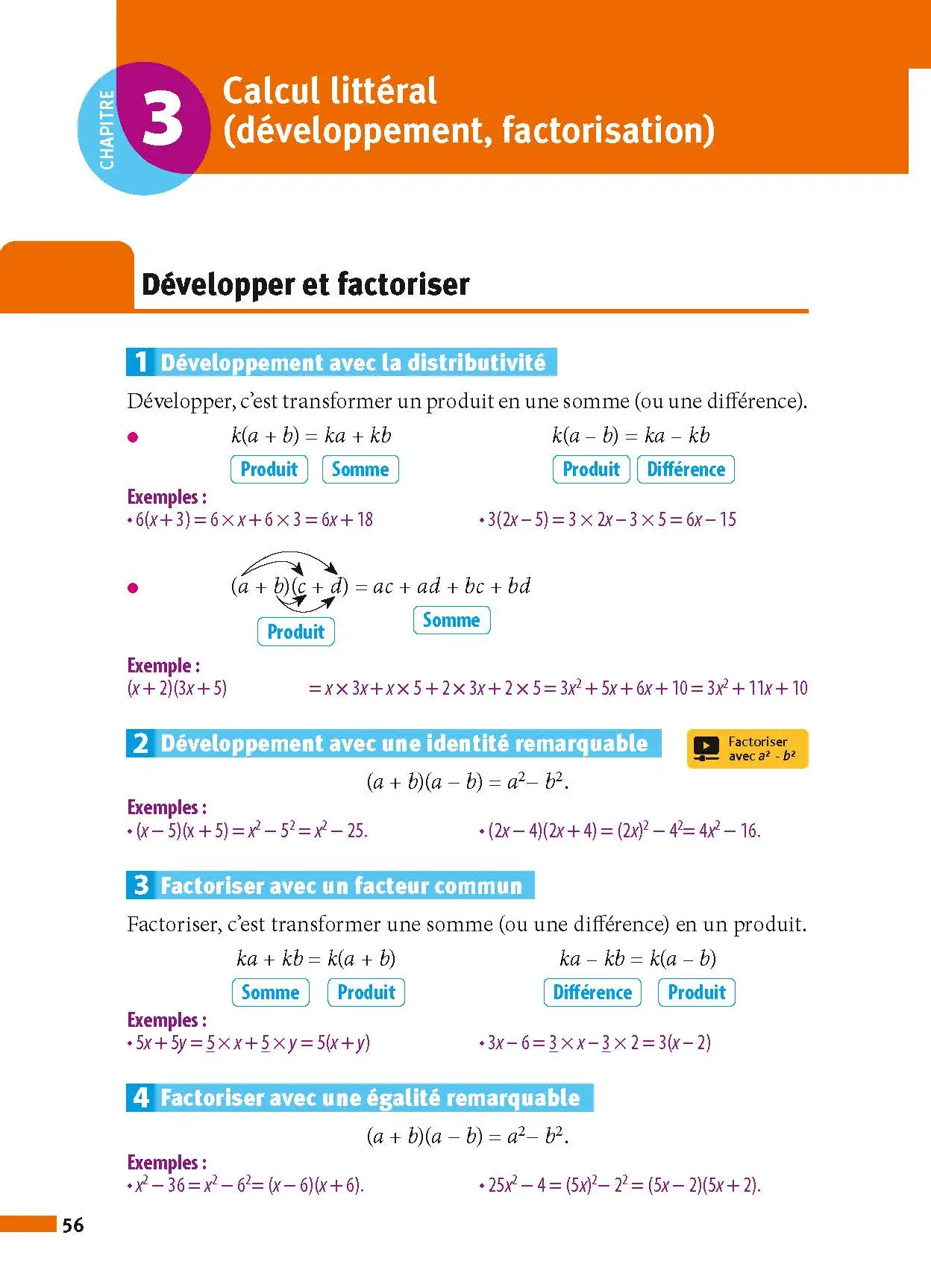 Maths 3e - ABC Réussite - Le Brevet efficace - Cours, Méthode, Exercices - Brevet 2027 - Livre de cours, méthode et exercices - 9782091571034 - page intérieure 56