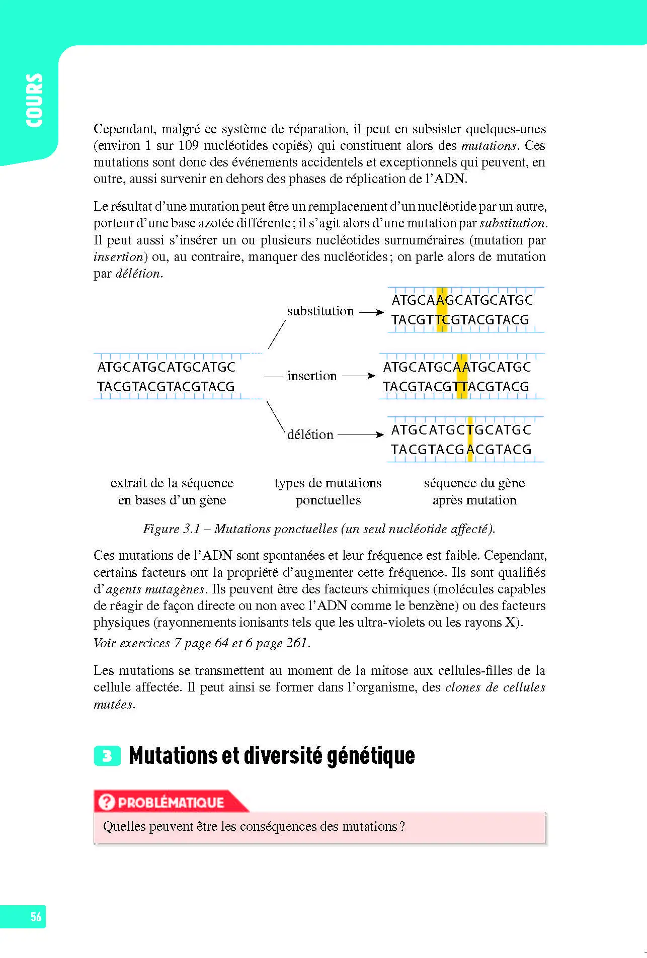 SVT (Sciences de la vie et de la Terre) Première - Interros des lycées 1re - Les vrais exos du BAC - + de 100 exercices avec corrigés détaillés - Bac 2027 - Cahier d'exercices - 9782095023362 - page intérieure 56