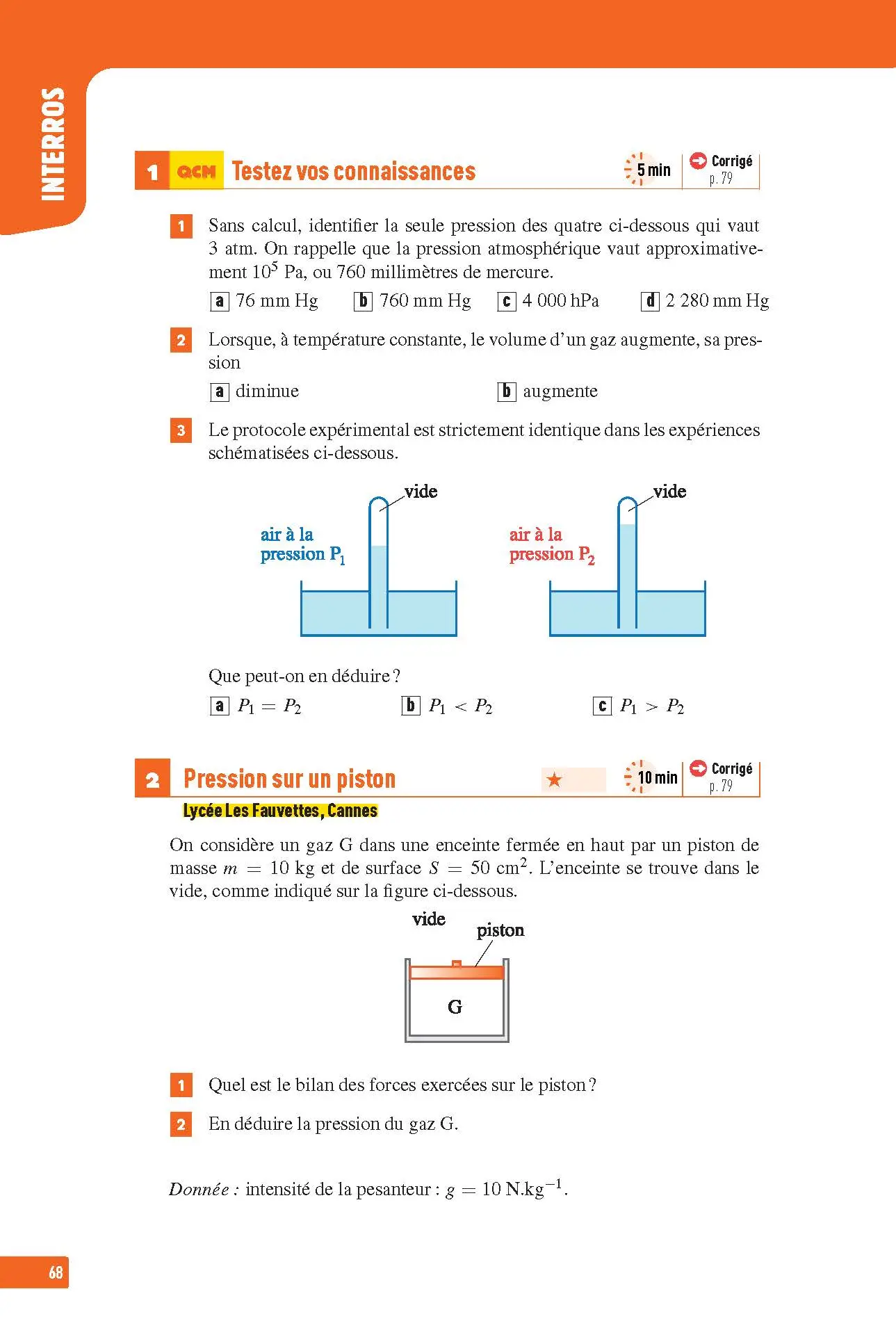 Physique-Chimie Première - Interros des lycées 1re - Les vrais exos du BAC - + de 100 exercices avec corrigés détaillés - Bac 2027 - Cahier d'exercices - 9782091574165 - page intérieure 68
