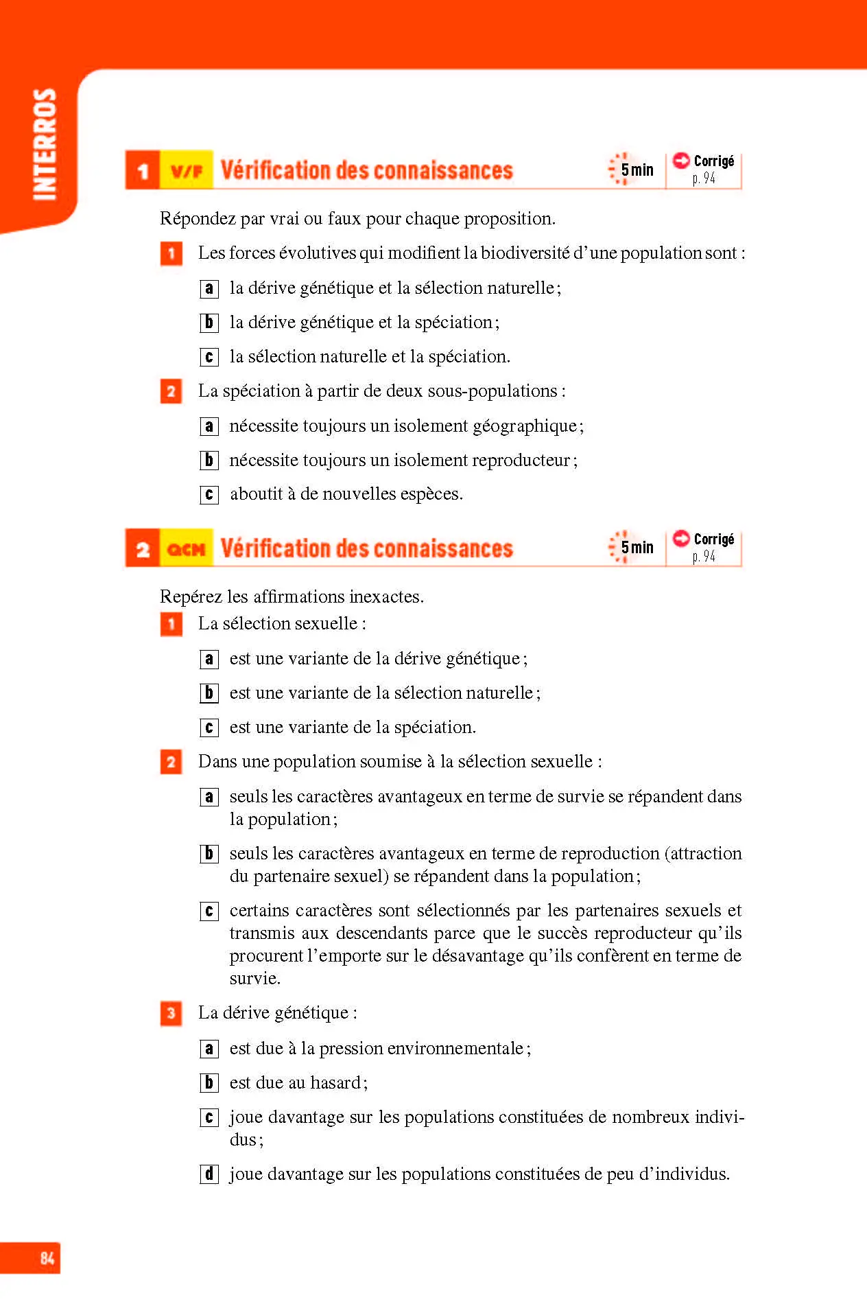 SVT (Sciences de la vie et de la Terre) Seconde - Interros des lycées 2de - Programme 2026-2027 - Les vrais exos du BAC - + de 100 exercices avec corrigés détaillés - Cahier d'exercices - 9782091574639 - page intérieure 84
