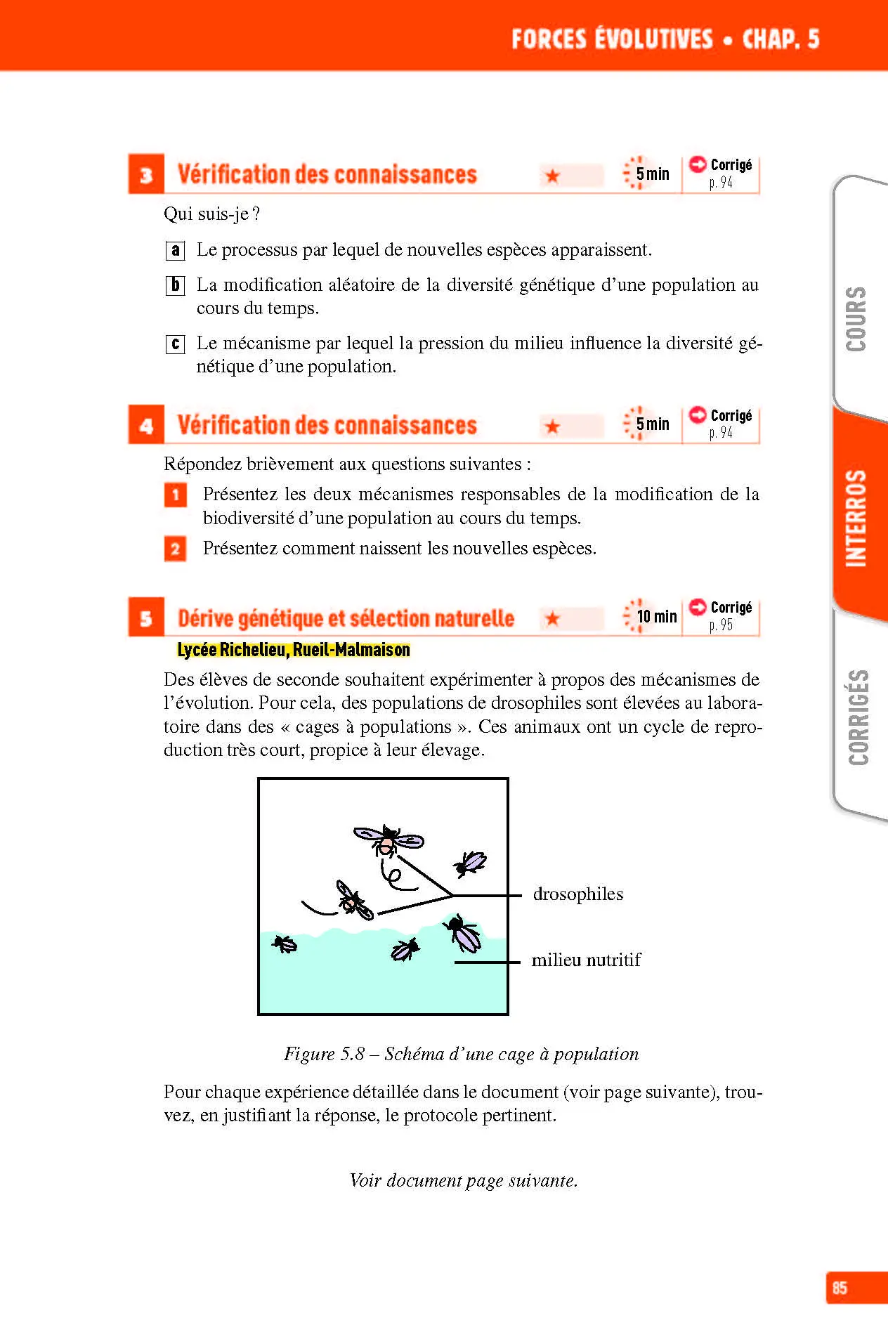 SVT (Sciences de la vie et de la Terre) Seconde - Interros des lycées 2de - Programme 2026-2027 - Les vrais exos du BAC - + de 100 exercices avec corrigés détaillés - Cahier d'exercices - 9782091574639 - page intérieure 85