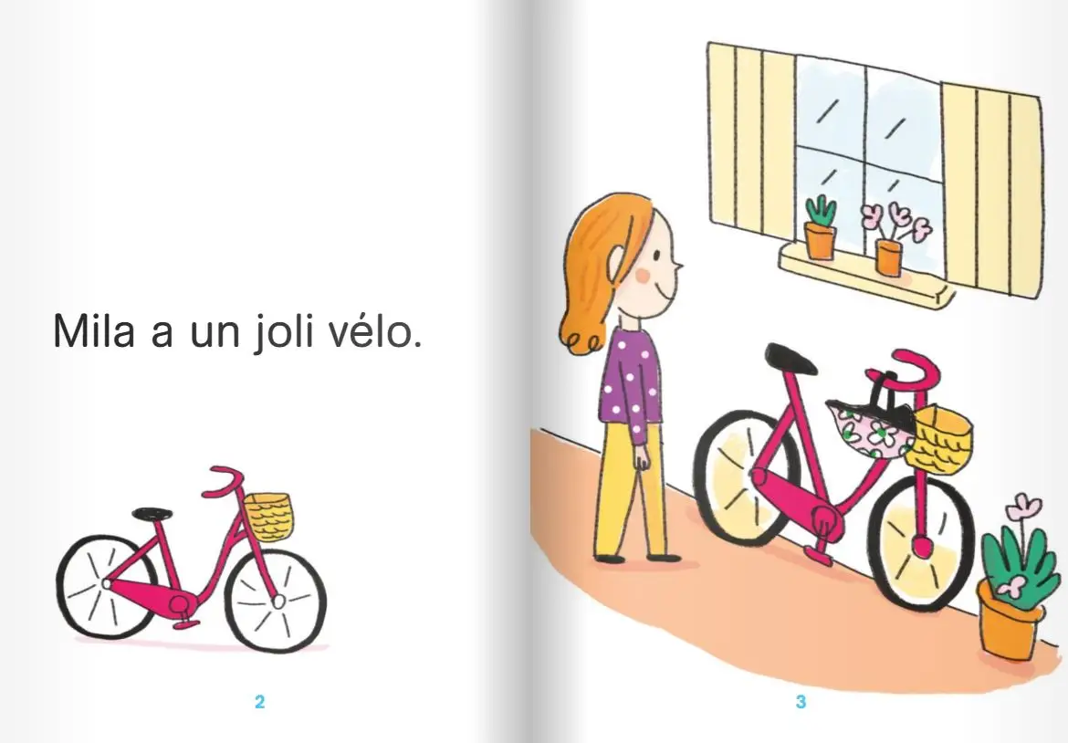 Regarde, je lis avec Noé et Mila - Lecture CP -  niveau 1 - Le vélo de Mila - Roman - 9782091932279 - page intérieure