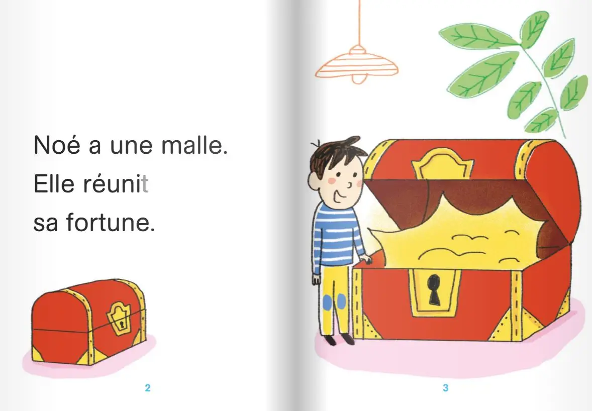 Regarde, je lis avec Noé et Mila  - Lecture CP - niveau 1 - La malle de Noé - Roman - 9782091932286 - page intérieure