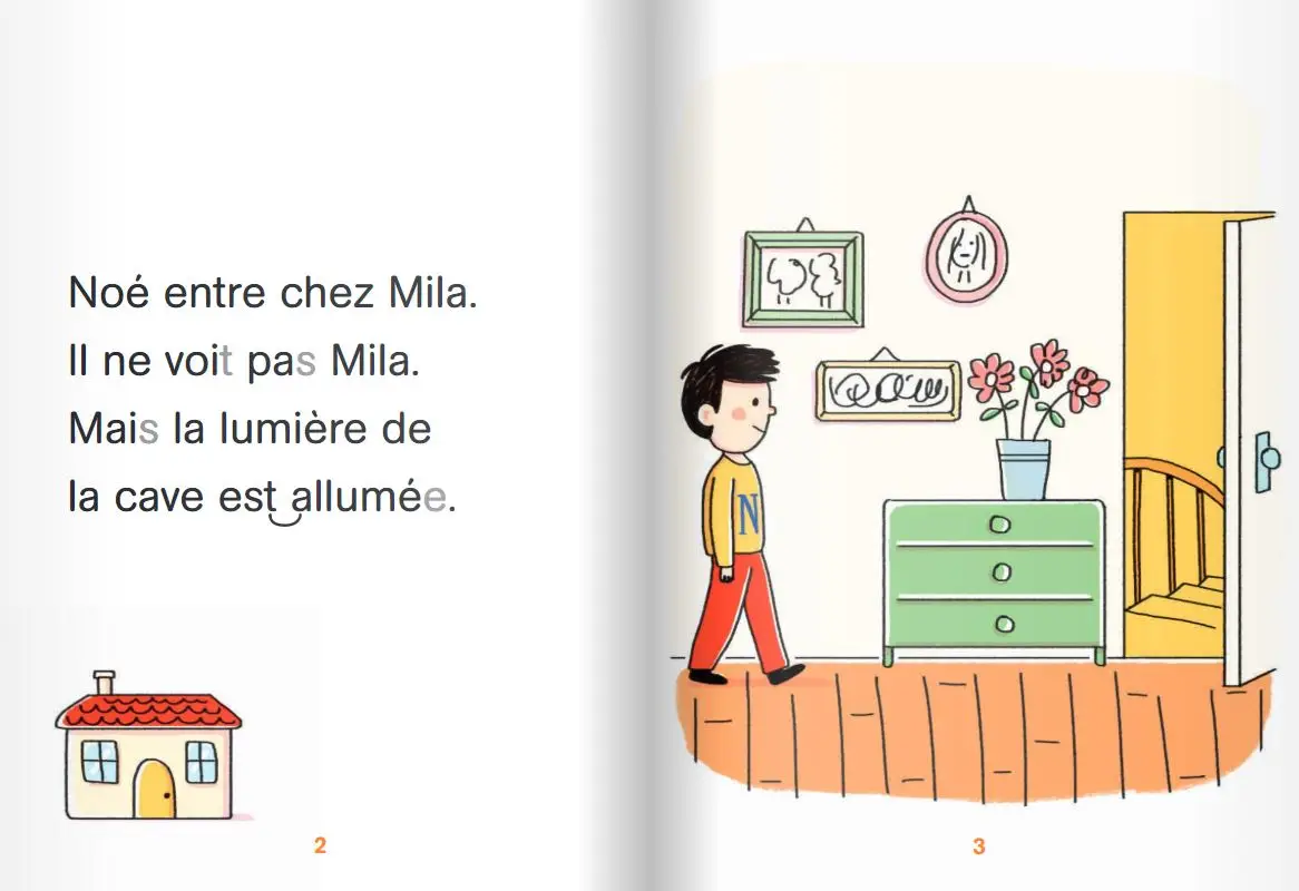 Regarde, je lis avec Noé et Mila - lecture CP - Niveau 2 -  Un monstre chez Mila  - Roman - 9782091932699 - page intérieure 