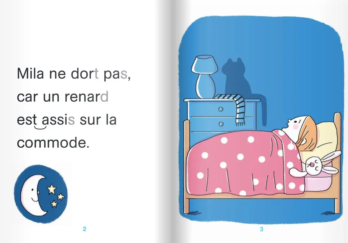 Regarde, je lis avec Noé et Mila - lecture CP -  Niveau 1 - Une drôle de nuit - Roman - 9782091933283 - page intérieure