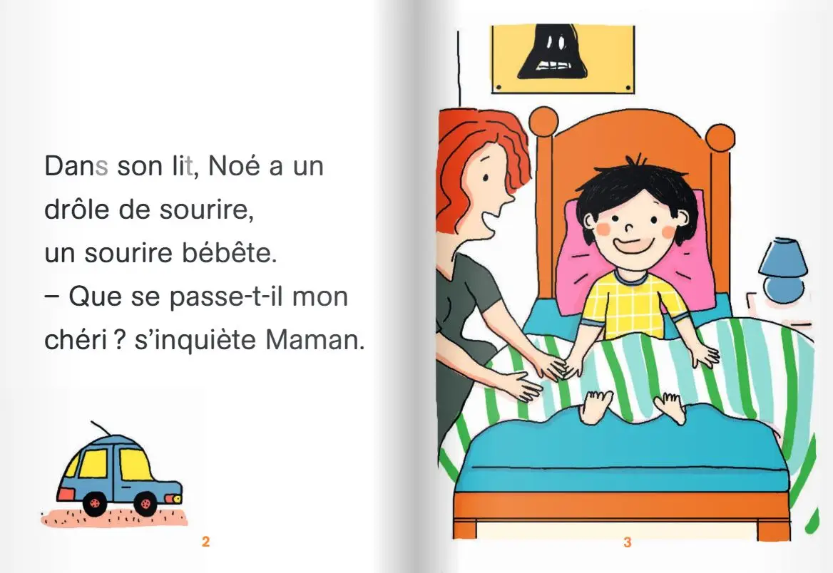 Regarde, je lis avec Noé et Mila  -  lecture CP -  Niveau 2 - Noé est amoureux  - Roman - 9782091933351 - page intérieure 
