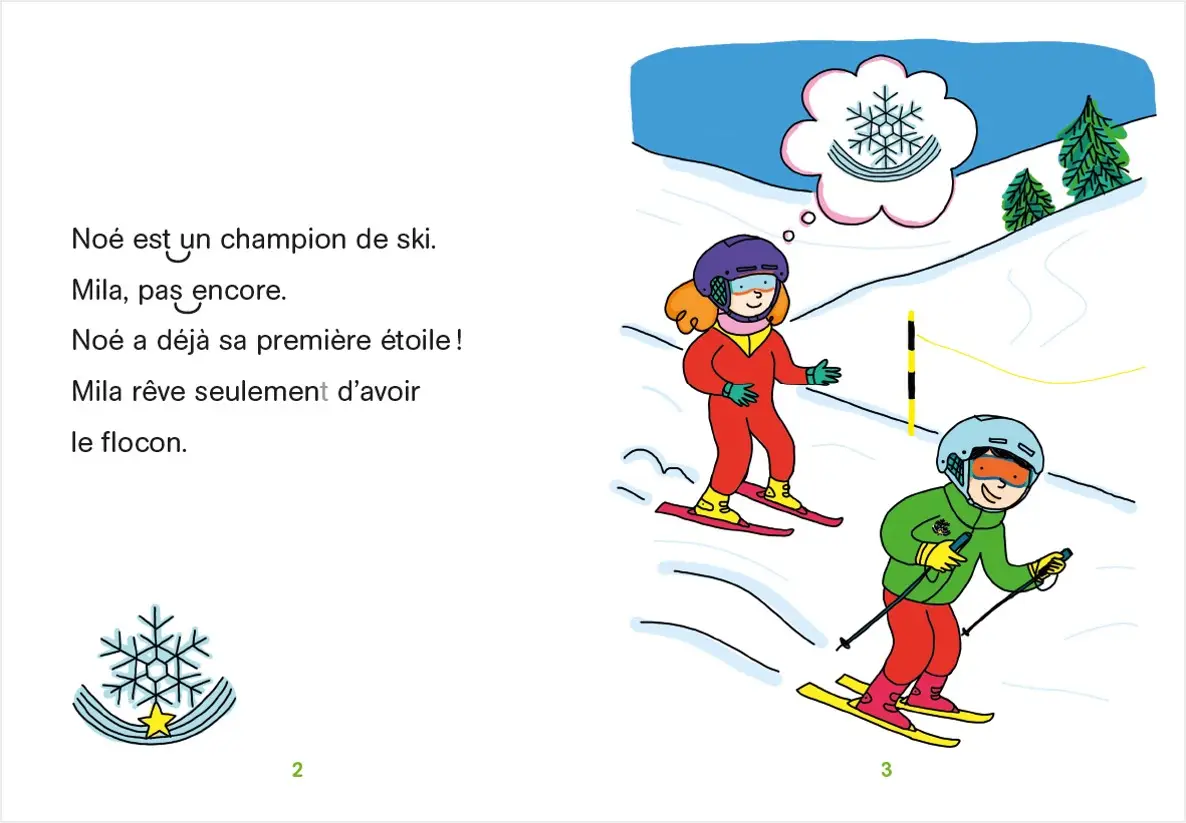Regarde, je lis avec Noé et Mila - lecture CP - Niveau 3 - Mila et Noé font du ski - Roman - 9782091933795 - page-interieure