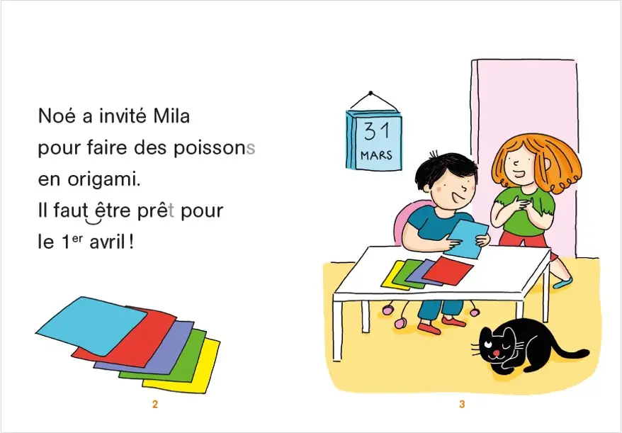 Regarde, je lis avec Noé et Mila - Lecture CP -  Niveau 2 - Poisson d'avril - Roman - 9782091933801 - page intérieure