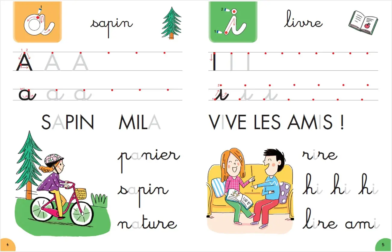 Regarde, je lis - Mila et Noé - J'écris les lettres - Cahier effaçable - Niveau 1 - Dès 5 ans - Cahier d'exercices - 9782091933924 - page intérieure