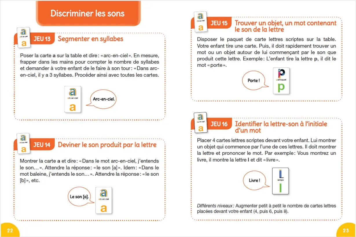 Mon coffret pour apprendre à lire - Mila et Noé - 28 jeux de carte - Dès 4 ans  - Coffret - 9782091933955 - page intérieure 