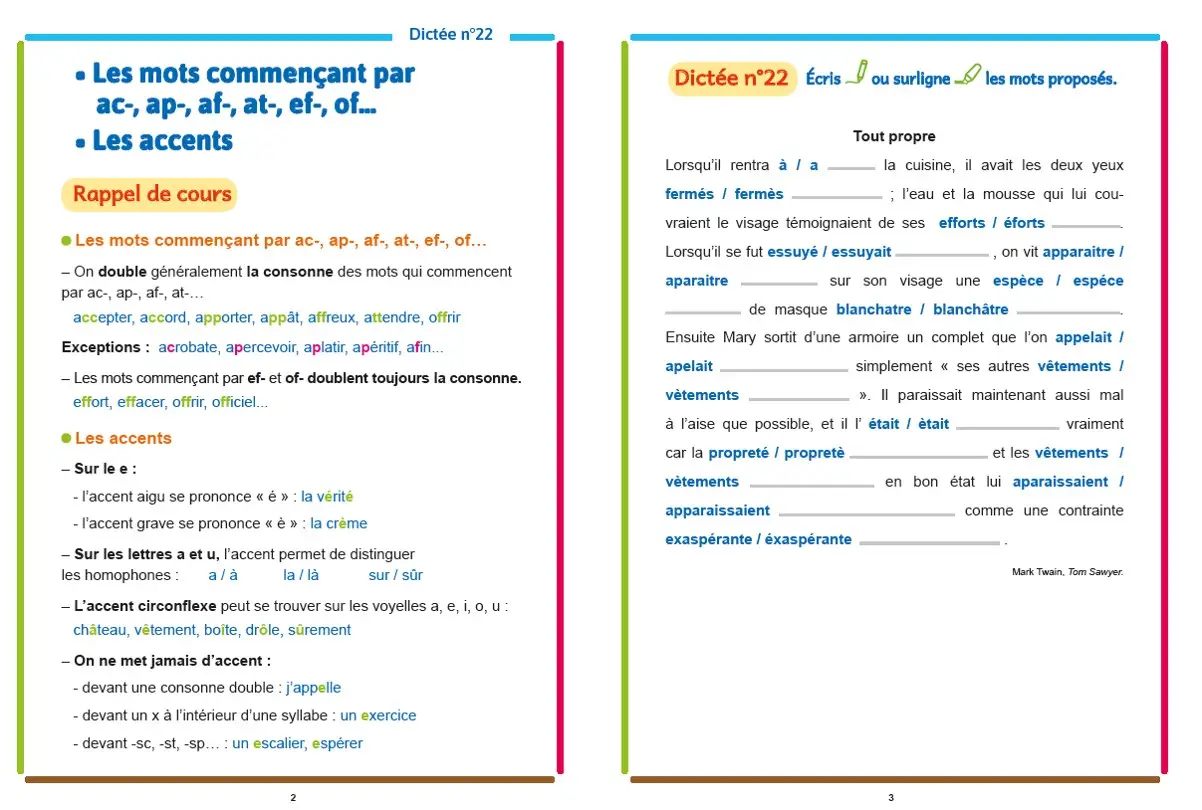 Dyscool - Dictées CM1-CM2  - adapté aux enfant DYS ou en difficulté  - Cahier d'exercices - 9782091934730 - page intérieure 