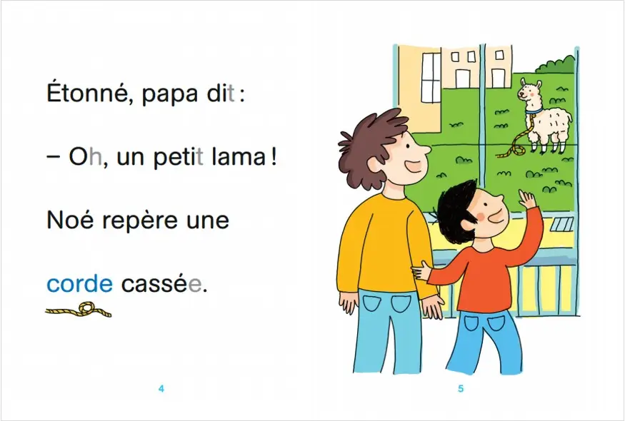 Regarde, je lis avec Noé et Mila - Lecture CP Niveau 1+ -  Noé et le lama perdu  - Roman - 9782091935065 - page intérieure