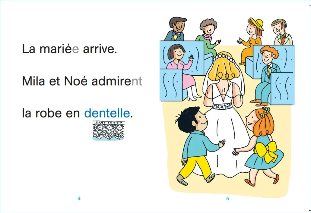 Regarde, je lis avec Mila et Noé  - Lecture CP niveau 1 - Vive les mariés - Roman - 9782091935614 - page-intérieure