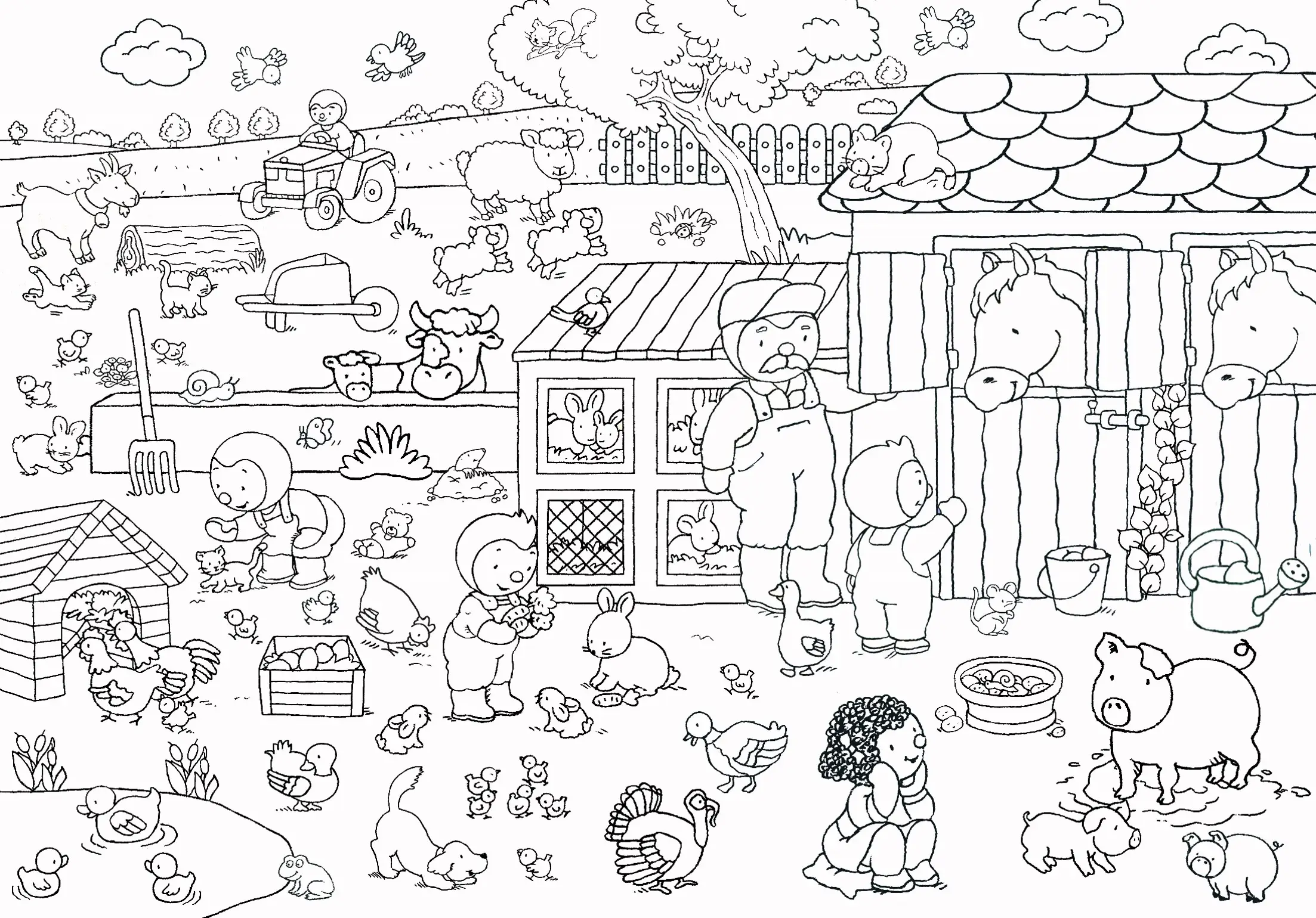 T'choupi - Coloriage géant de la ferme - Dès 3 ans  - Cahier d'activités - 9782092493151 - page intérieure