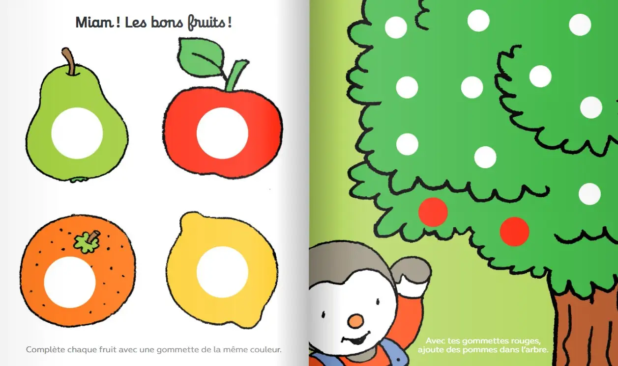 Mes gommettes T'choupi - Les couleurs - Plus de 100 gommettes repositionnables Dès 2 ans - Cahier d'activités - 9782092574737 - page-interieure