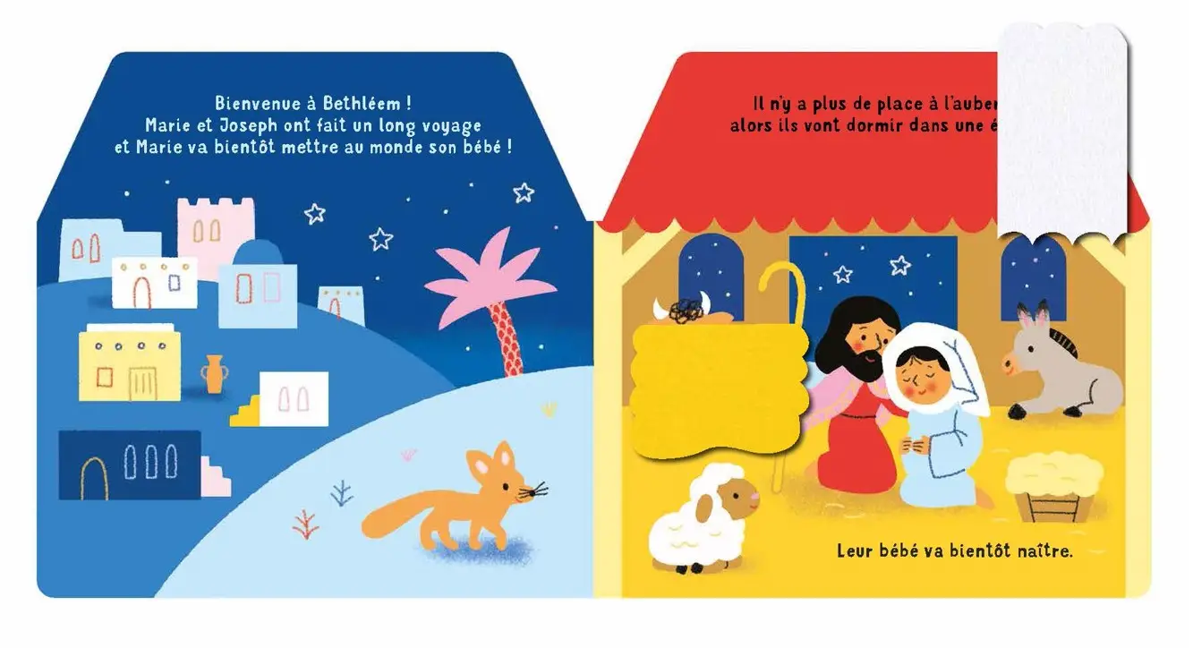 La crèche de Noël - Cache-Cache- Un grand livre animé avec des flaps en feutrine - livre d'éveil pour les bébés dès 6 mois - Livre d'éveil - 9782095013875 - page-interieure