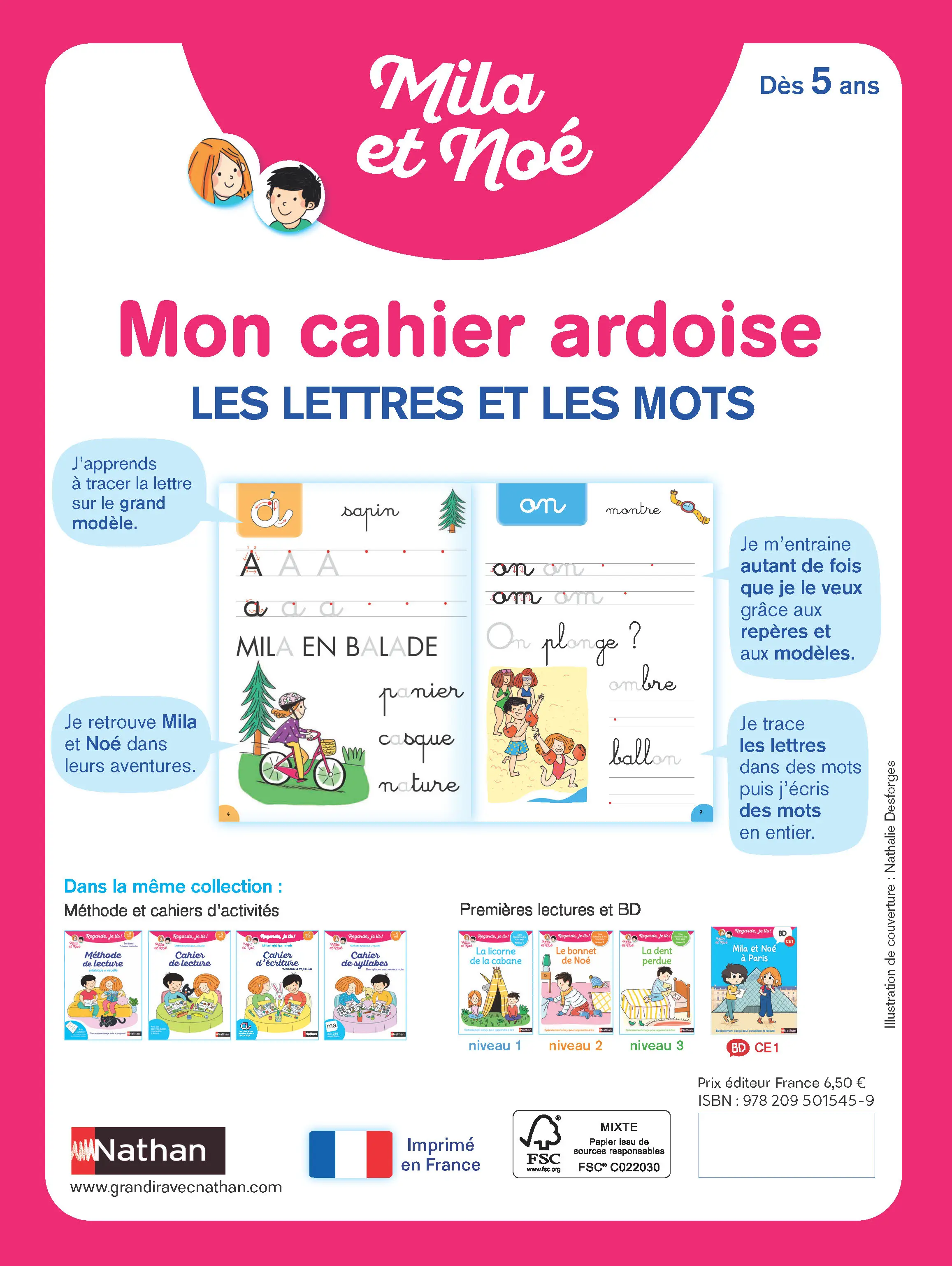 Mon cahier ardoise Mila et Noé - Les lettres et les mots - cahier effaçable, dès 5 ans - Cahier d'exercices - 9782095015459 - page-interieure