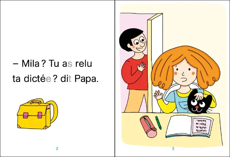 Regarde je lis ! Une histoire à lire tout seul - La dictée de Mila - Niveau 1 - Roman - 9782095015626 - page-intérieure
