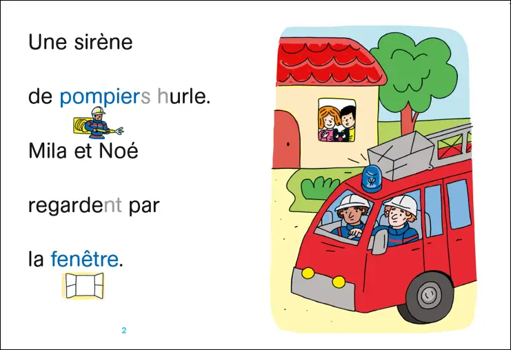 Regarde je lis ! Une histoire à lire tout seul - Au feu les pompiers ! Niveau 1 - Roman - 9782095029760 - page-intérieure