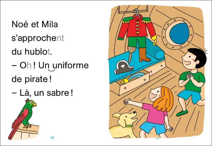 Regarde je lis ! Une histoire à lire tout seul - Mila et Noé chez les pirates - Niveau 1 - Dès 5 ans - Roman - 9782095029784 - page-intérieure