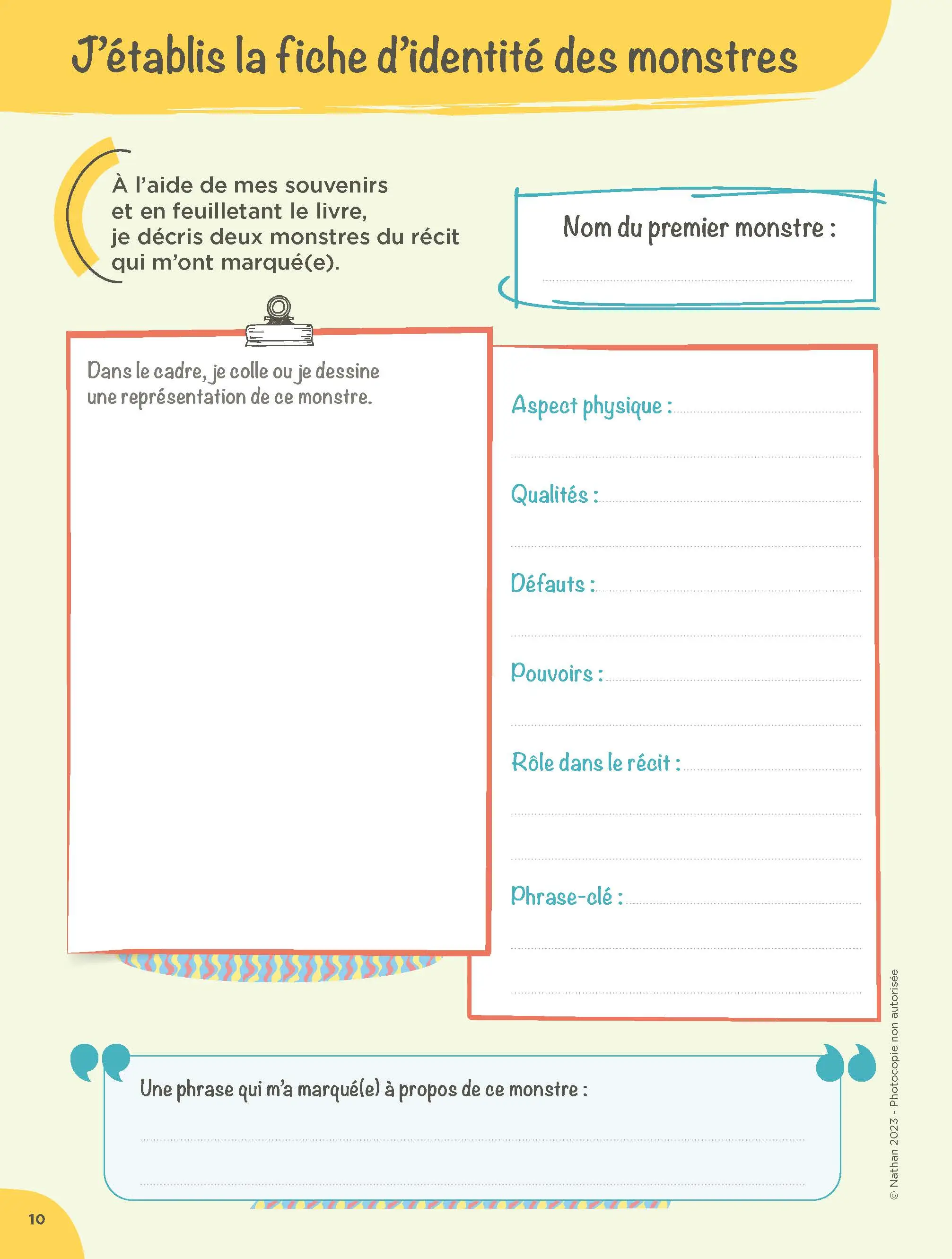 Mon Carnet de Lecteur 6e à personnaliser pour optimiser les révisions et réussir - Cahier de l'élève - 9782095020965 - page intérieure  CL6 10
