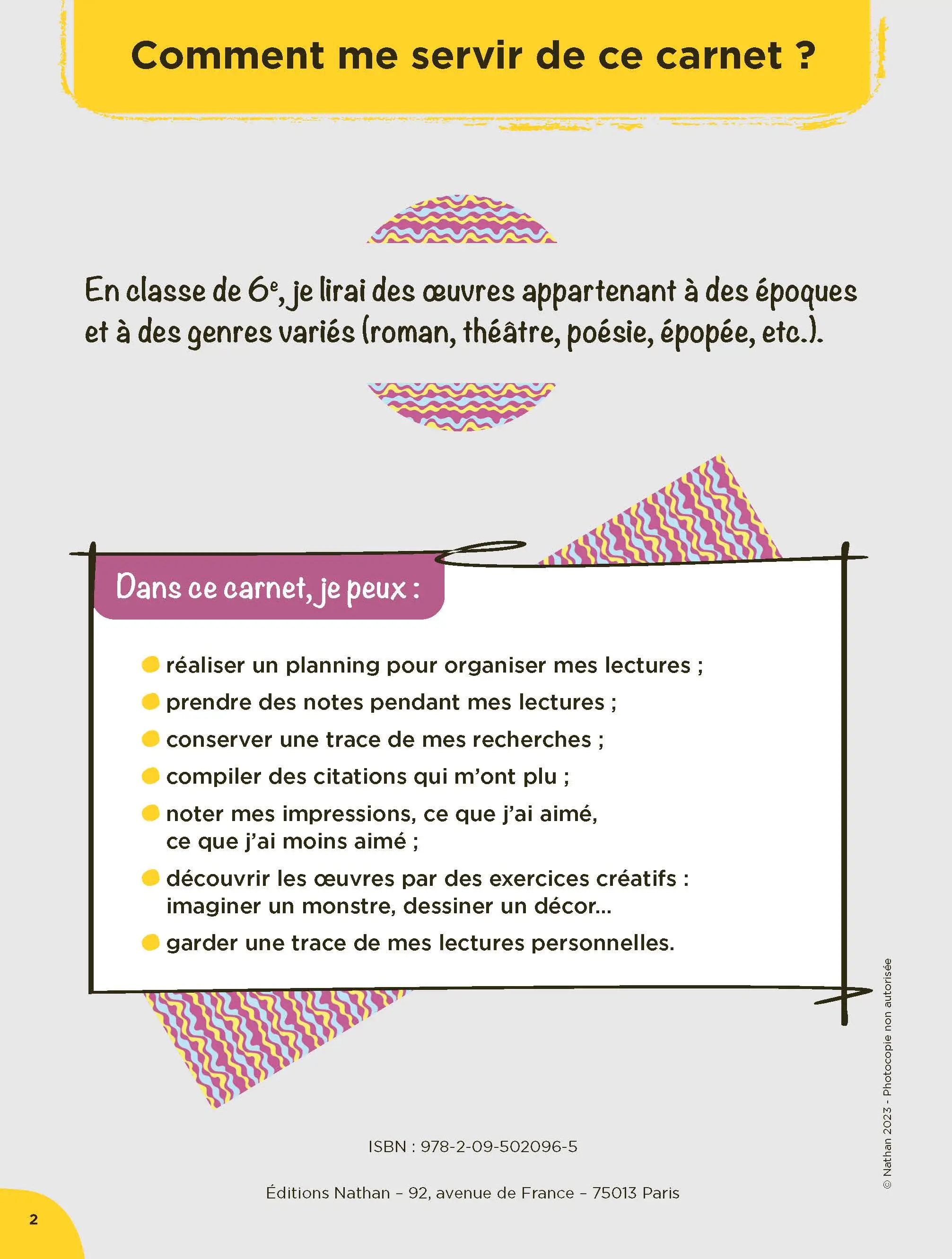 Mon Carnet de Lecteur 6e à personnaliser pour optimiser les révisions et réussir - Cahier de l'élève - 9782095020965 - page intérieure  CL6 2