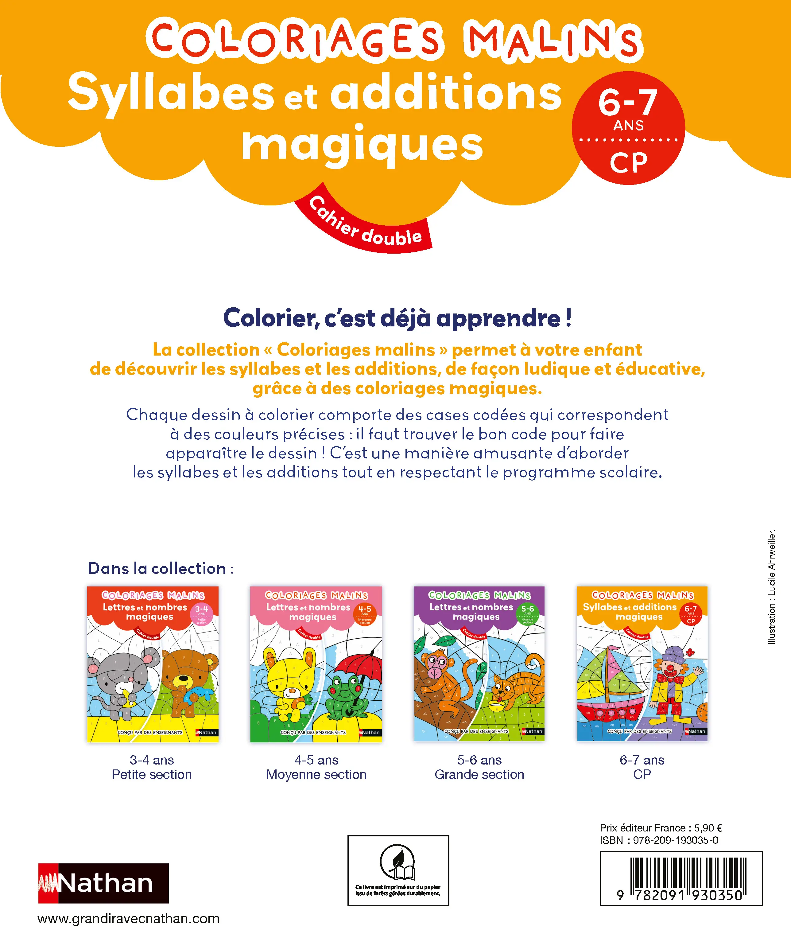 Coloriages magiques Primaire - Pour apprendre les syllabes et les tables d'addition en coloriant - CP  6/7 ans - Cahier d'activités - 9782091930350 - page intérieure plat 4