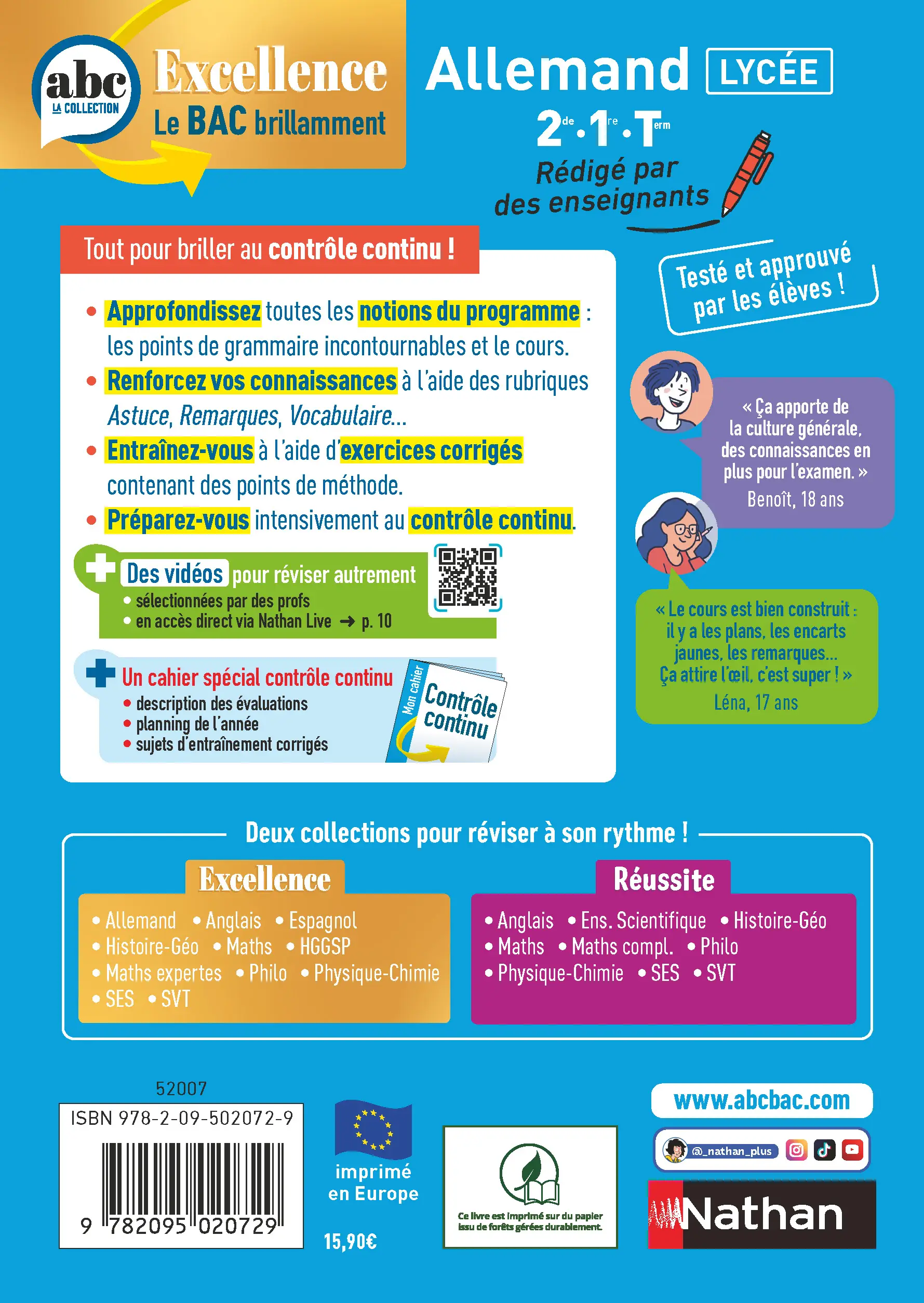 Allemand Lycée (2de, 1re, Terminale) - ABC Excellence - Bac 2027 - Enseignement commun - Cours complets, Notions-clés et vidéos, Points méthode, Exercices et corrigés détaillés - Livre de cours, méthode et exercices - 9782095020729 - page intérieure plat 4