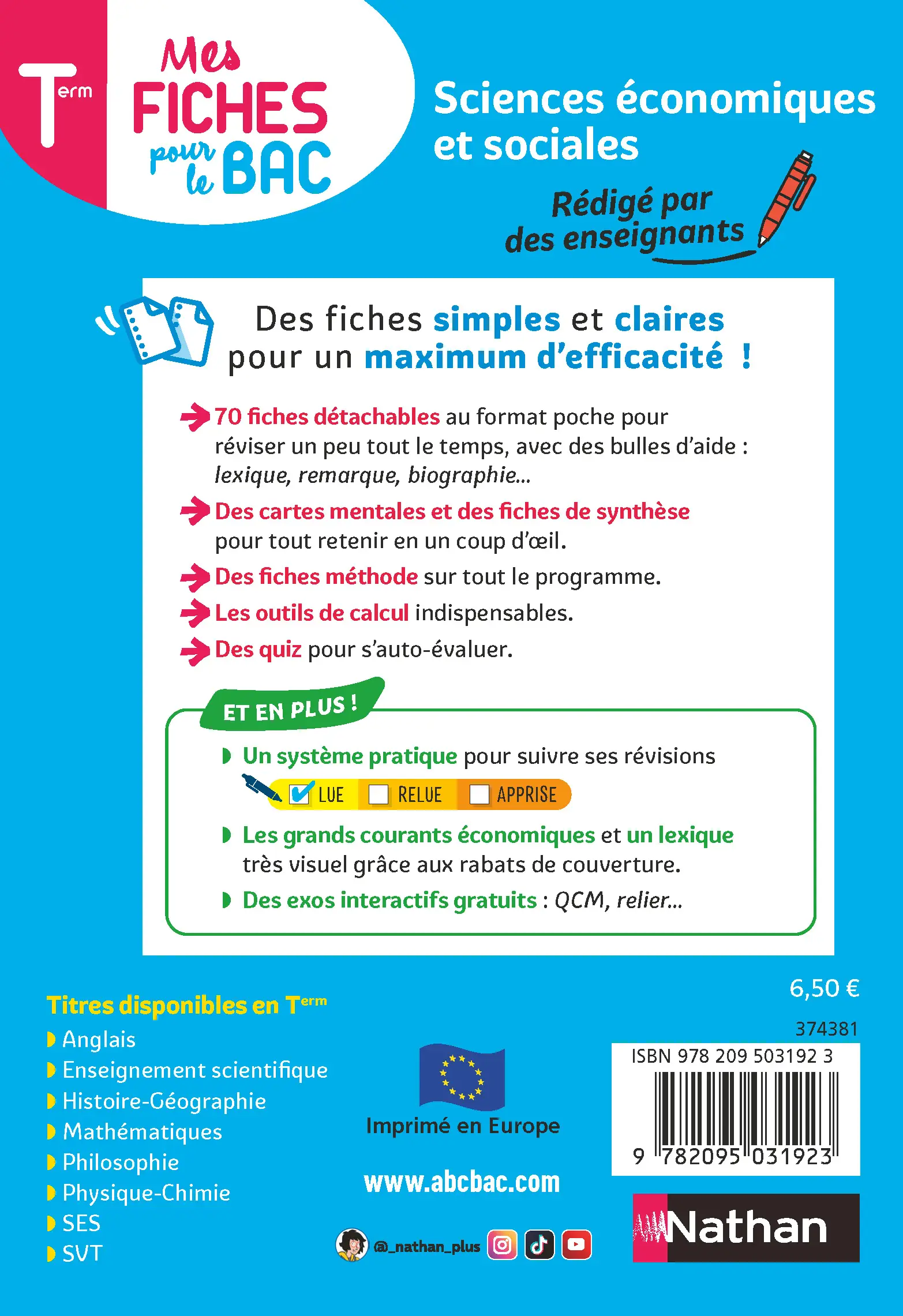 SES (Sciences économiques et sociales) Terminale - Mes fiches pour le BAC Term - BAC 2027 - Fiches - 9782095031923 - page intérieure plat 4