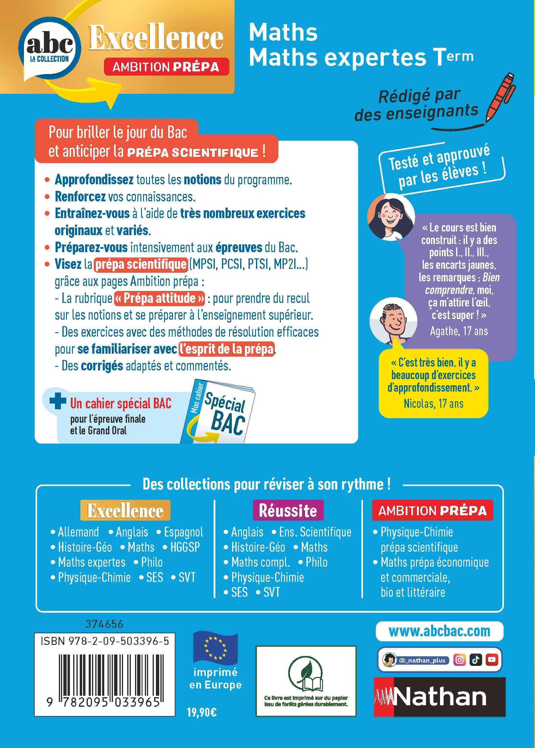 Maths Terminale - Pour viser la prépa scientifique - ABC Excellence Ambition prépa - Bac 2027 - Enseignement de spécialité Tle - Cours, Approfondissement, Méthode, Exercices et Sujets corrigés - Livre de cours, méthode et exercices - 9782095033965 - page intérieure plat 4
