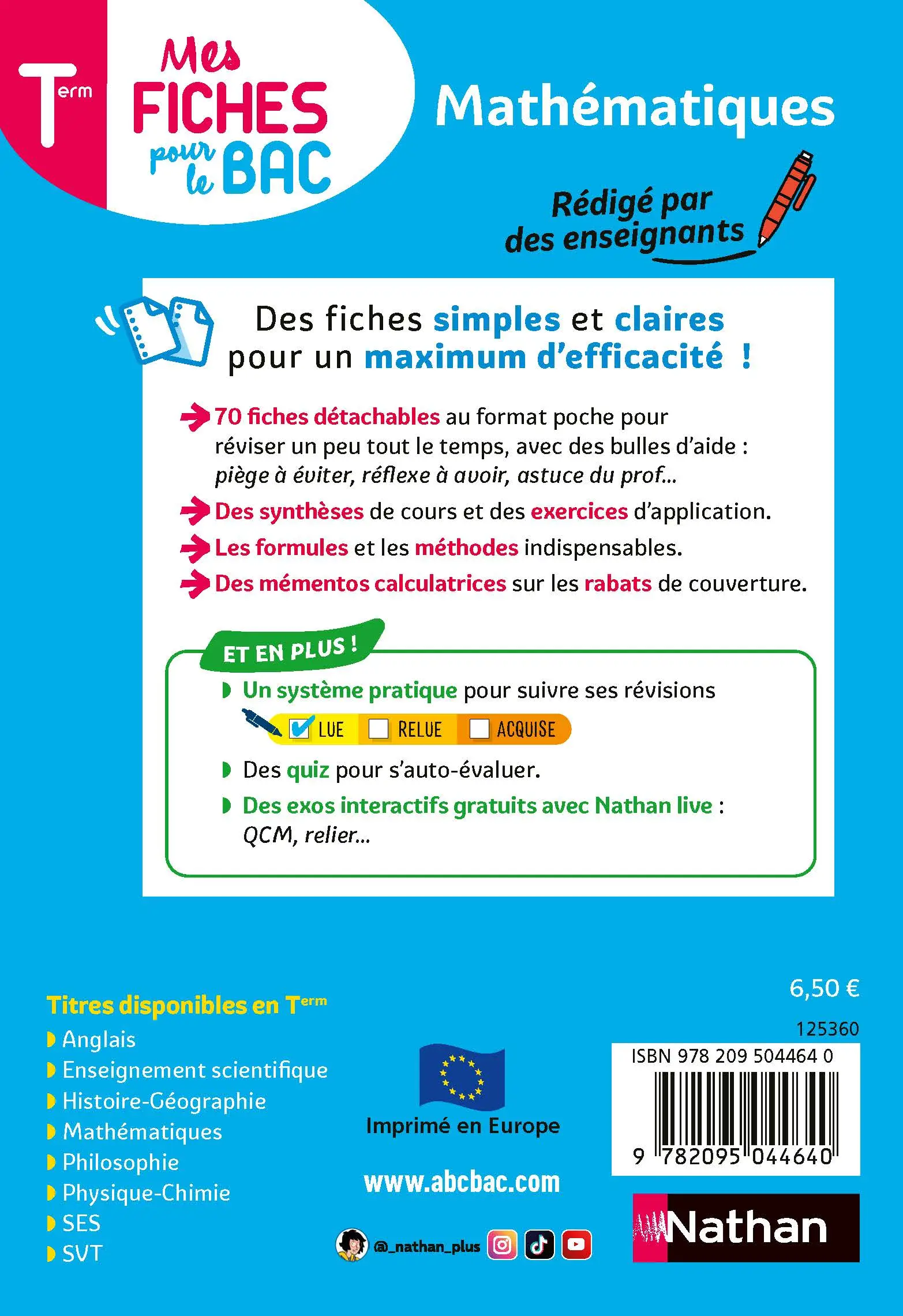 Mathématiques Terminale - Mes fiches pour le BAC Tle - BAC 2027 - Fiches - 9782095044640 - page intérieure plat 4