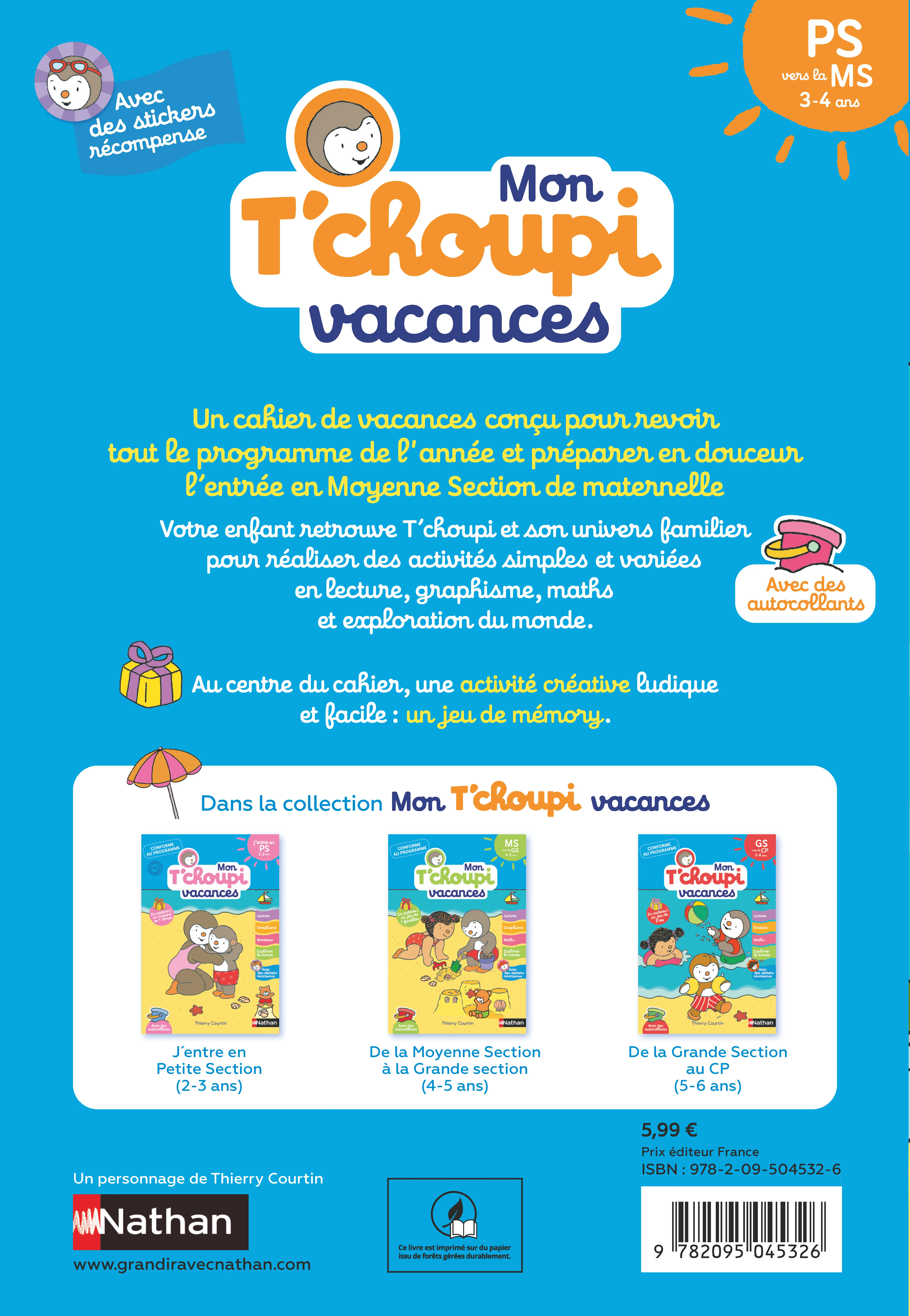 Mon Tchoupi Vacances 2026 - J'entre en Petite Section - Un cahier complet, éducatif et ludique avec des stickers et des autocollants - dès 2-3 ans - Cahier de vacances - 9782095045326 - page intérieure plat 4