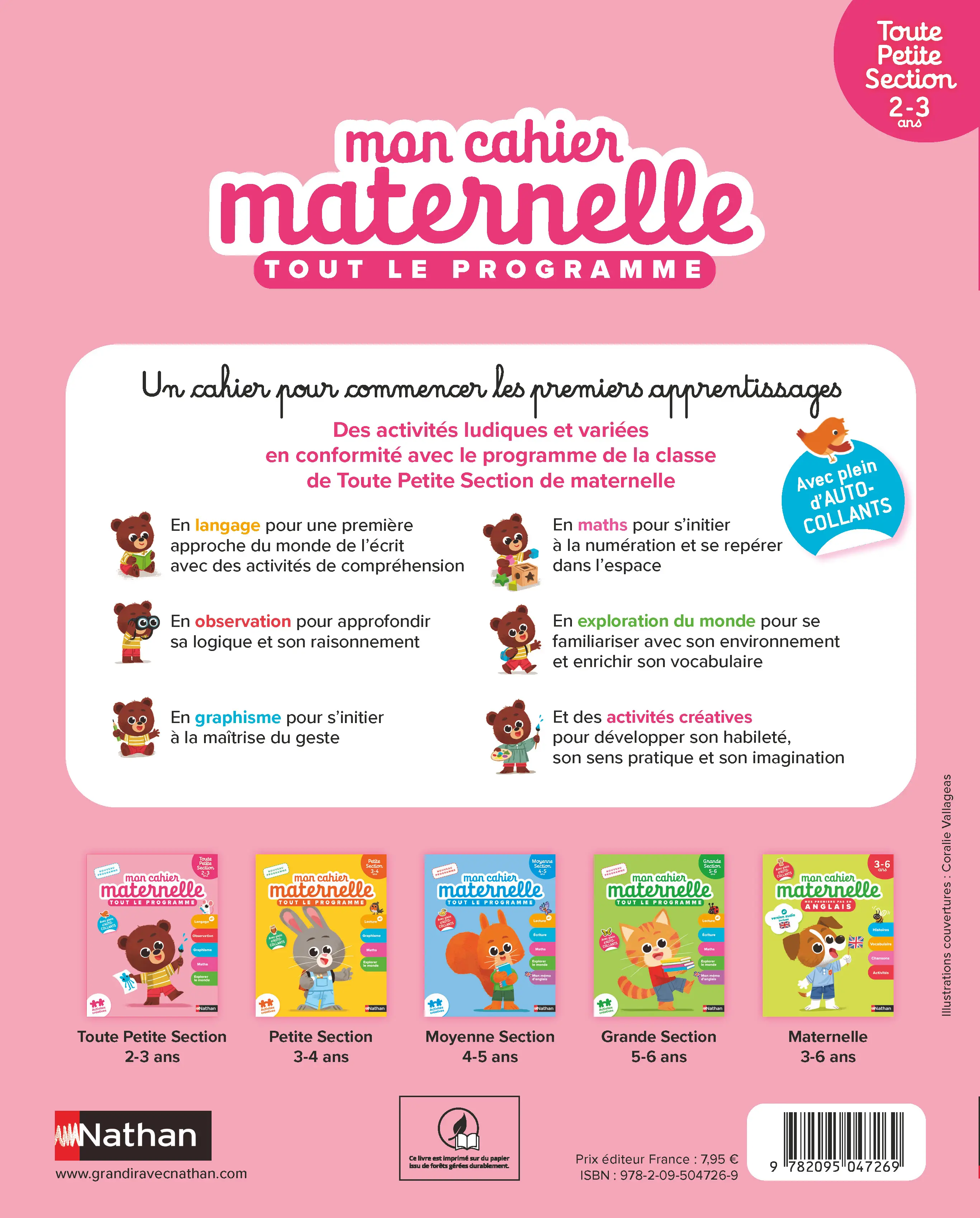 Mon Cahier Maternelle - Toute Petite Section 2-3 ans - Premiers apprentissages complets avec autocollants - Cahier d'exercices - 9782095047269 - page intérieure plat 4