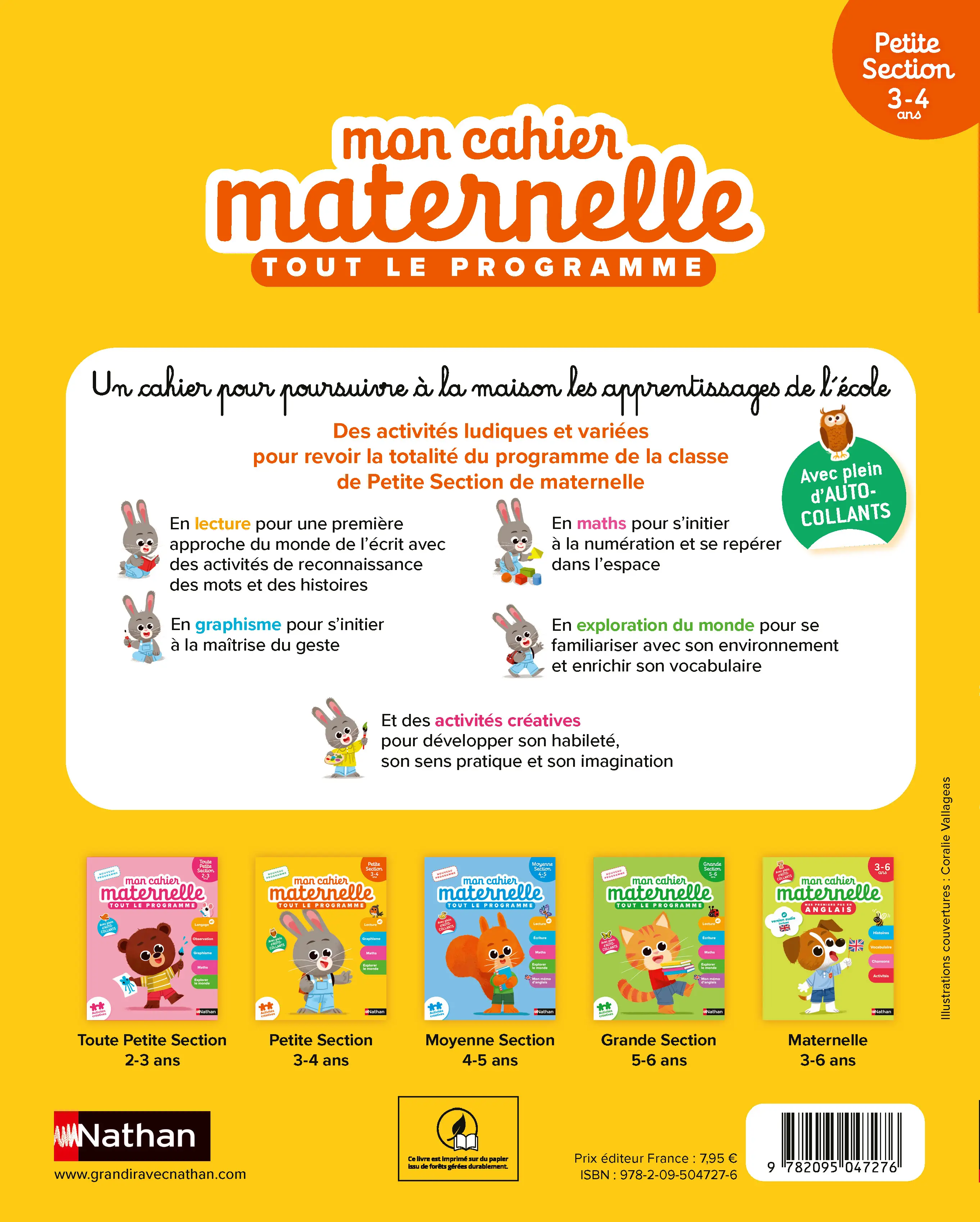 Mon Cahier Maternelle - Petite section 3-4 ans - Apprentissages scolaires complets - graphisme, lecture, maths, découverte du monde - Cahier d'exercices - 9782095047276 - page intérieure plat 4