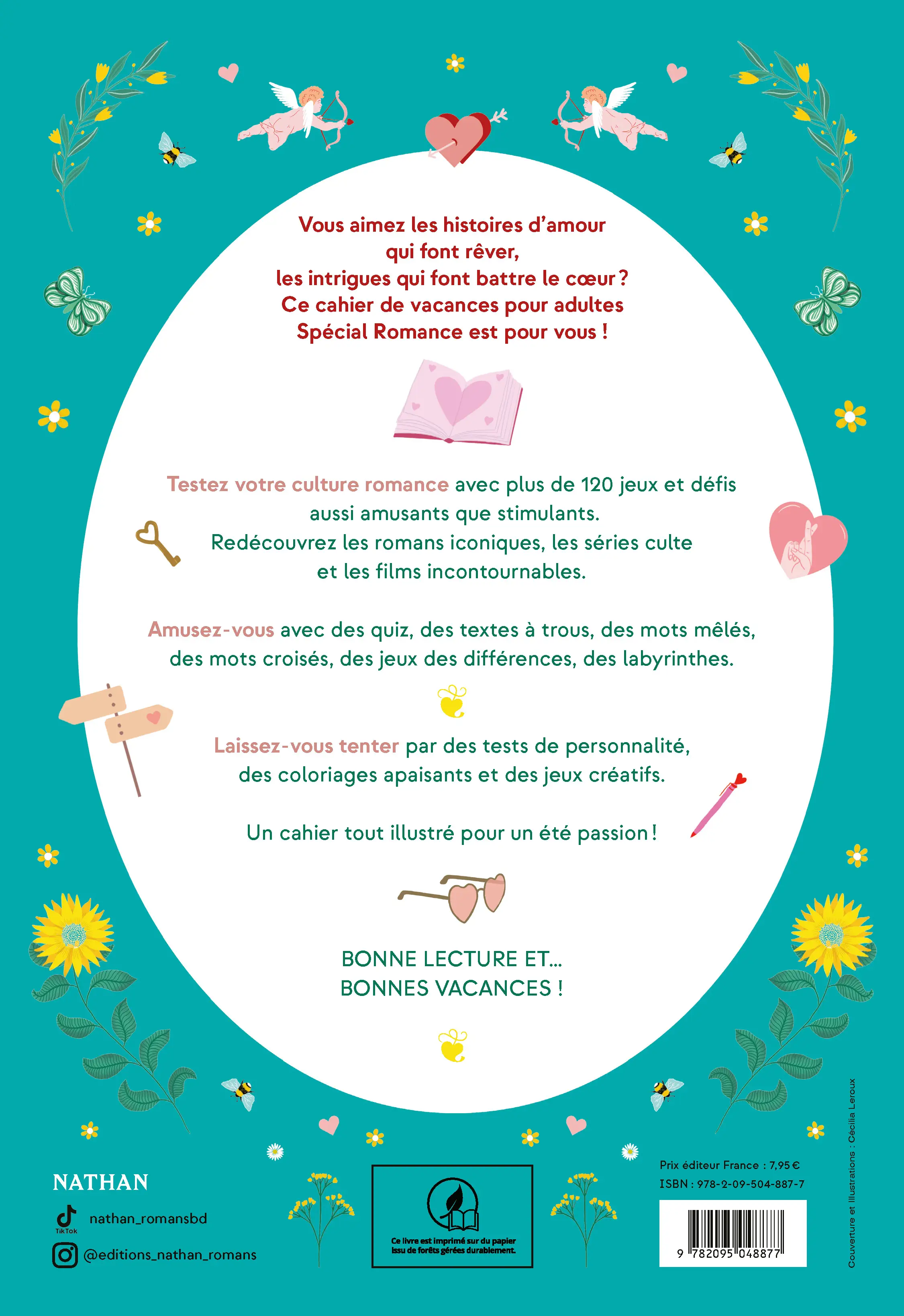Cahier de vacances adultes 2026 - Spécial Romance - 120 jeux, quiz et activités qui font battre les coeurs pour un été passion ! - Cahier de vacances - 9782095048877 - page intérieure plat 4