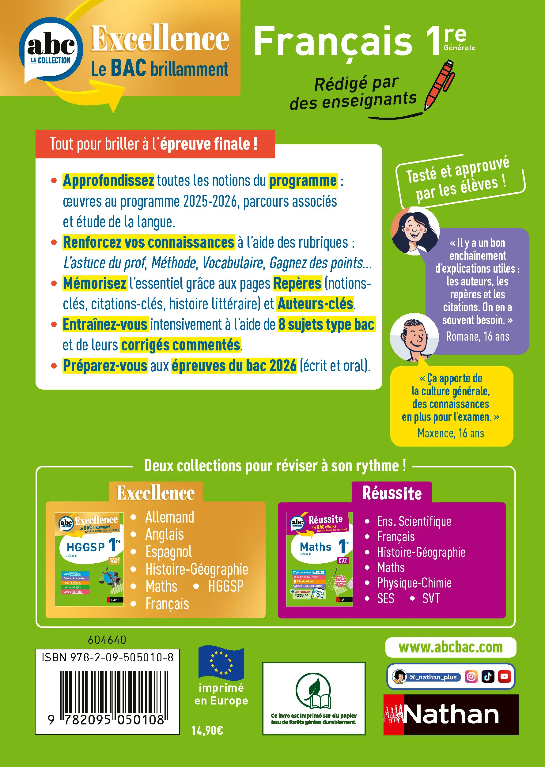 Français 1re - ABC Excellence - Bac 2026 - Cours complets, Notions-clés et vidéos, Points méthode, Exercices et corrigés détaillés - Livre de cours, méthode et exercices - 9782095050108 - page intérieure plat 4