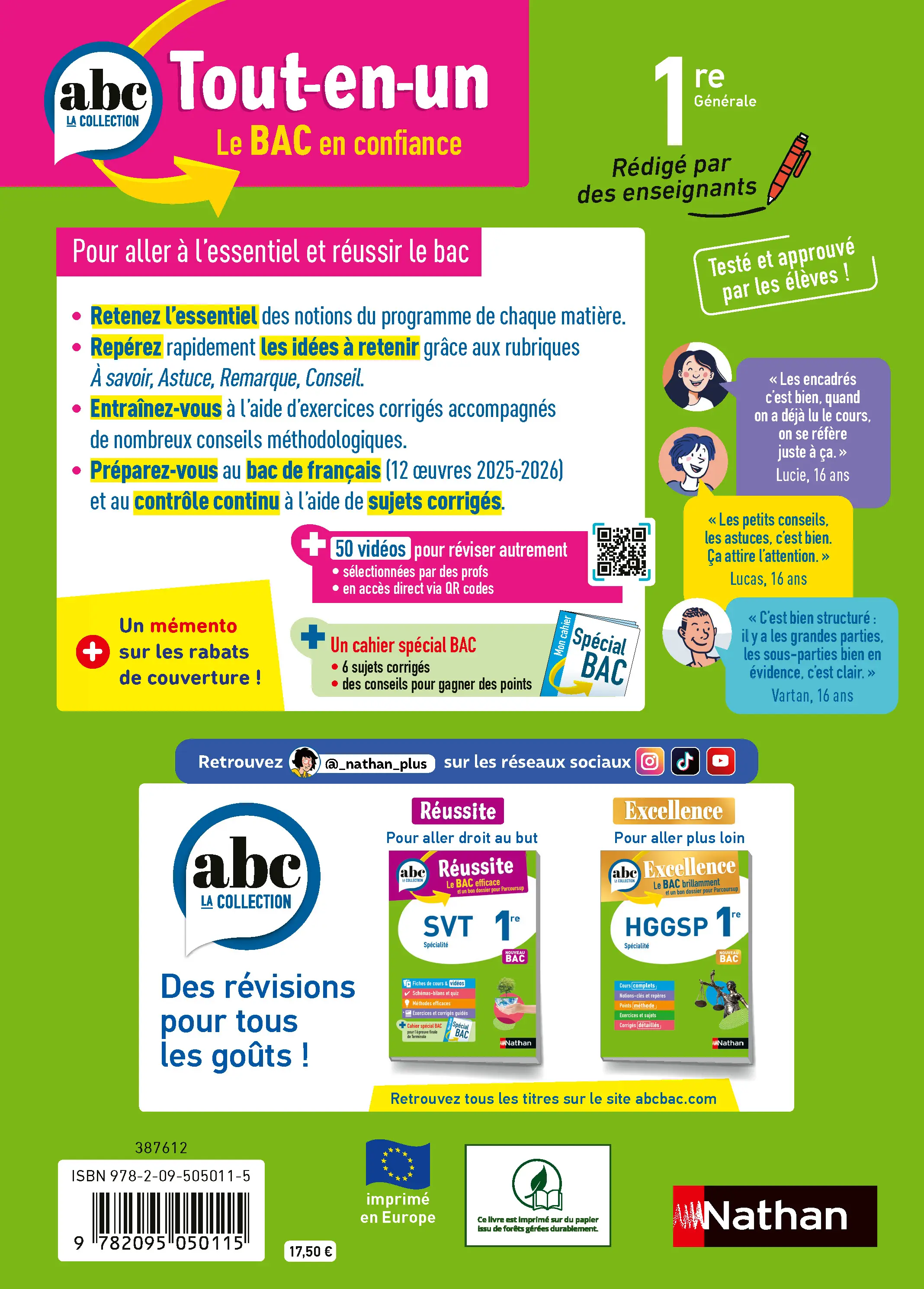 ABC Tout en un 1re - Toutes les matières du tronc commun Première 2025-2026 - Français, Enseignement scientifique, Histoire-Géographie, Anglais, Espagnol  - Tout-en-un - 9782095050115 - page intérieure plat 4