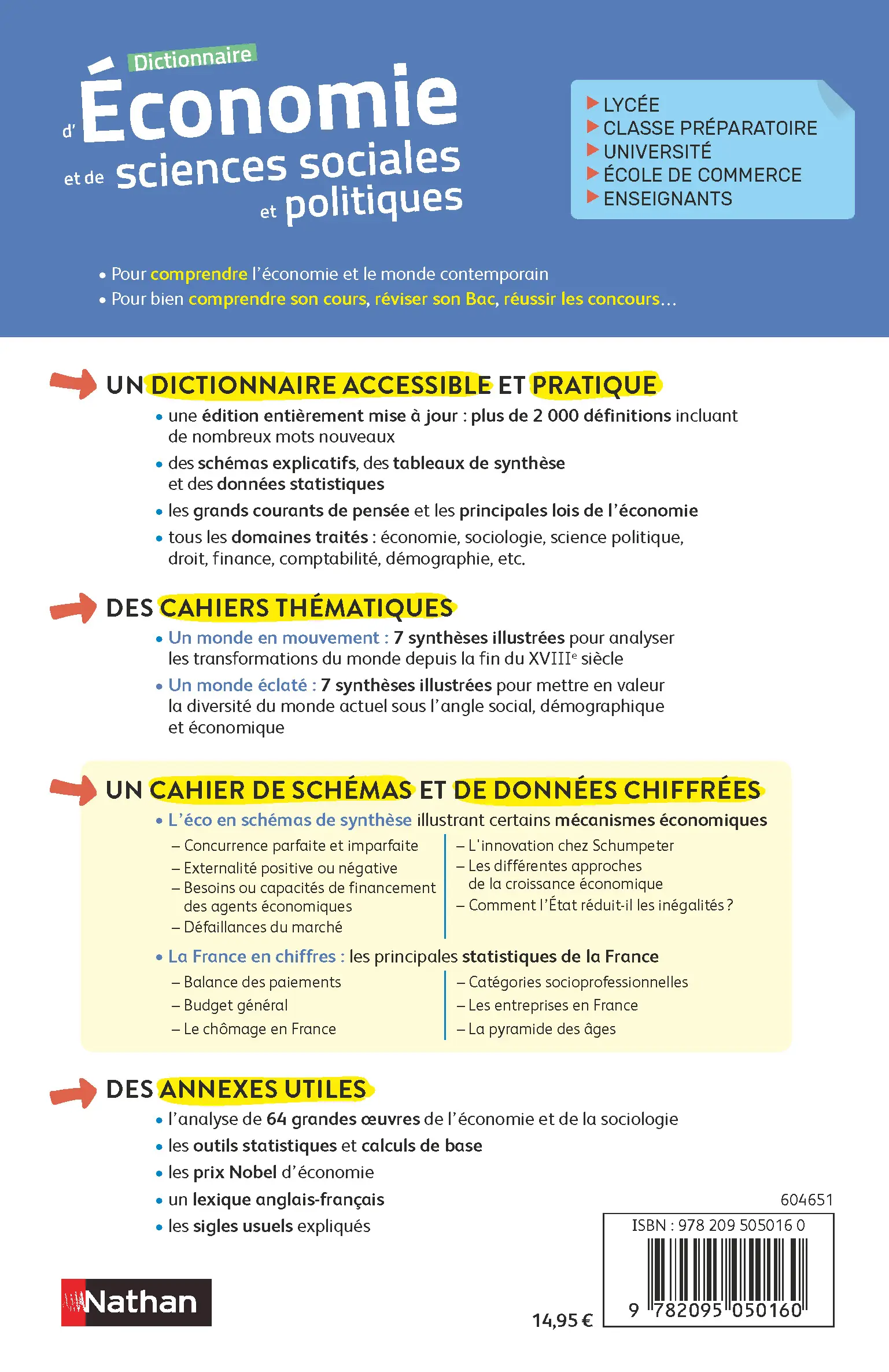 Dictionnaire d'Economie et de Sciences Sociales et Politiques (SES et HGGSP) - Edition 2026 - Bac et études supérieures - Données statistiques actualisées - Livre parascolaire - 9782095050160 - page intérieure plat 4