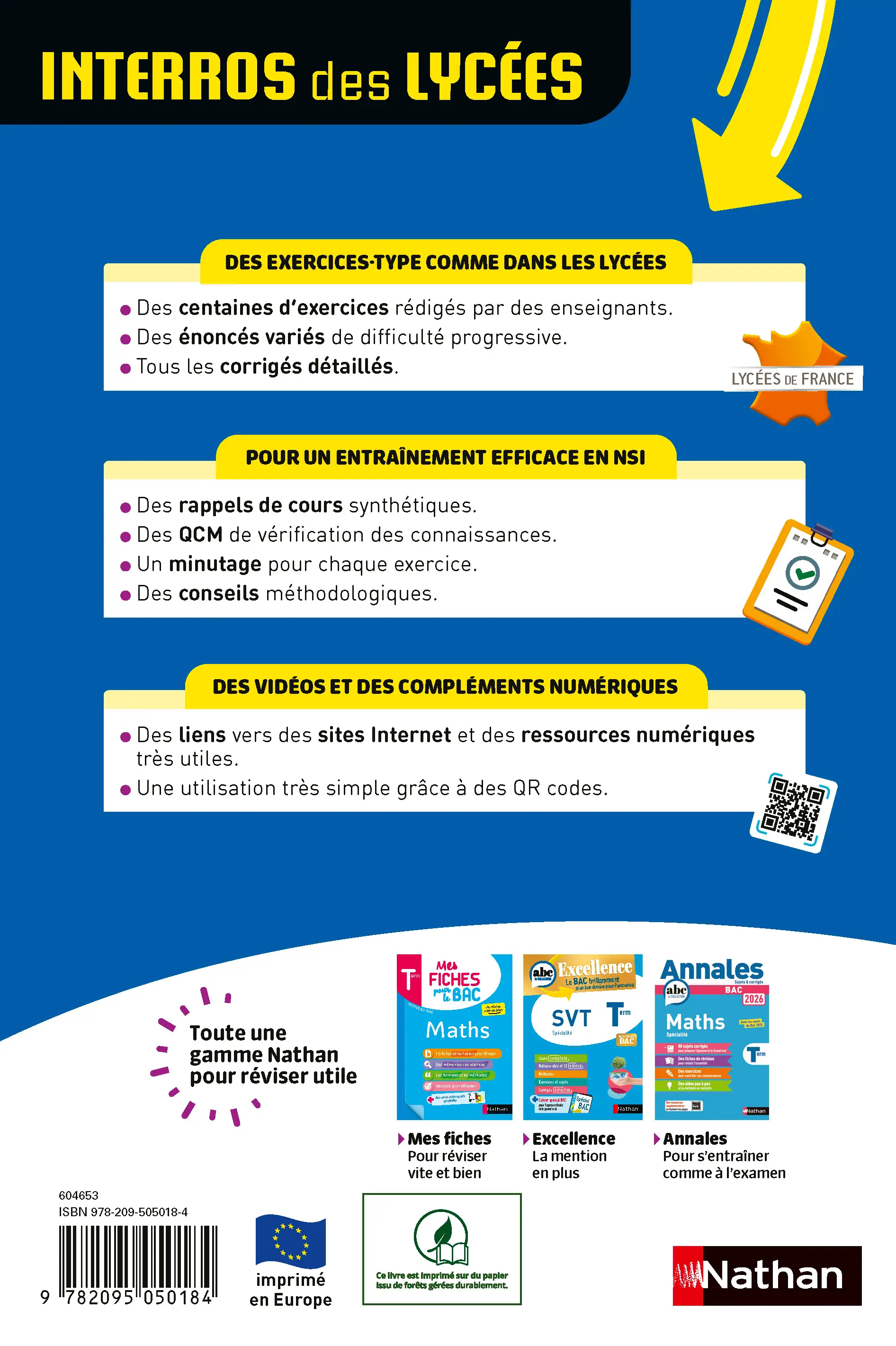 NSI (Numérique et Sciences Informatiques) Terminale - Interros des lycées Tle - Les vrais exos du BAC - + de 100 exercices avec corrigés détaillés - BAC 2027 - Cahier d'exercices - 9782095050184 - page intérieure plat 4