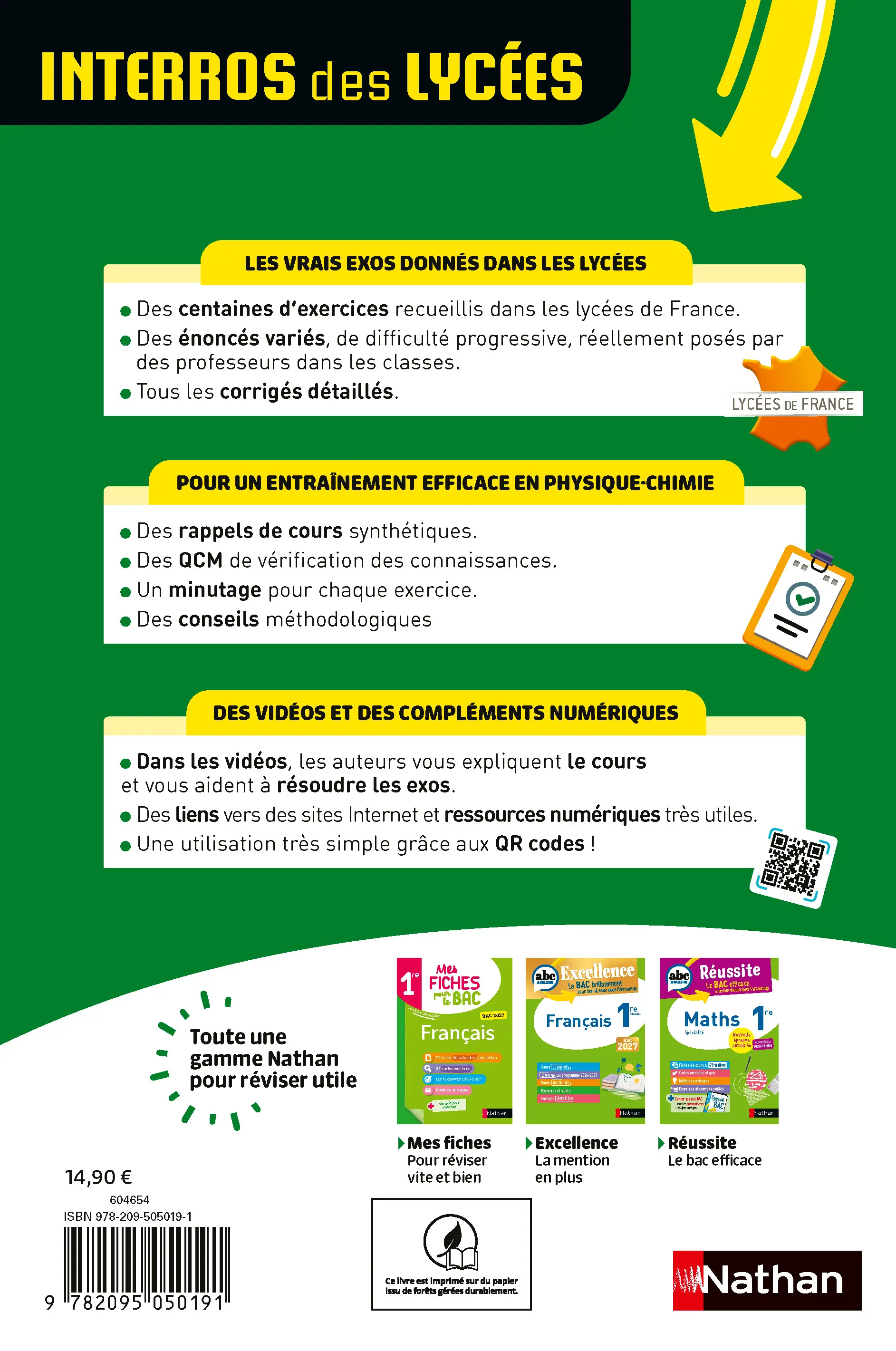 Physique-Chimie Première - Bac 2027 - Interros des lycées 1re - Les vrais exos du BAC - + de 100 exercices avec corrigés détaillés - Livre de cours, méthode et exercices - 9782095050191 - page intérieure plat 4