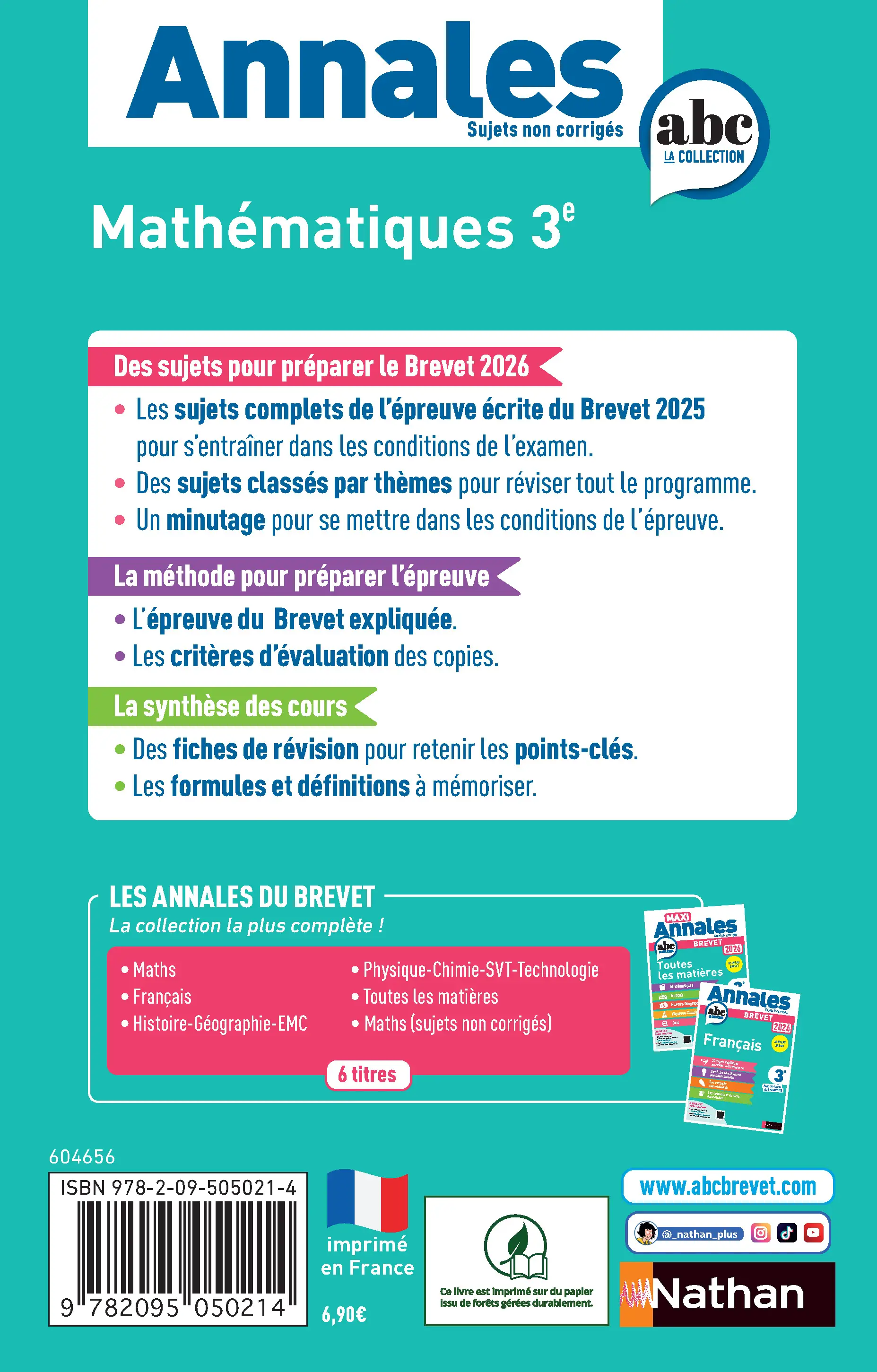 Annales ABC du Brevet 2026 - Maths 3e - Sujets non corrigés + fiches de révisions - Livre parascolaire - 9782095050214 - page intérieure plat 4
