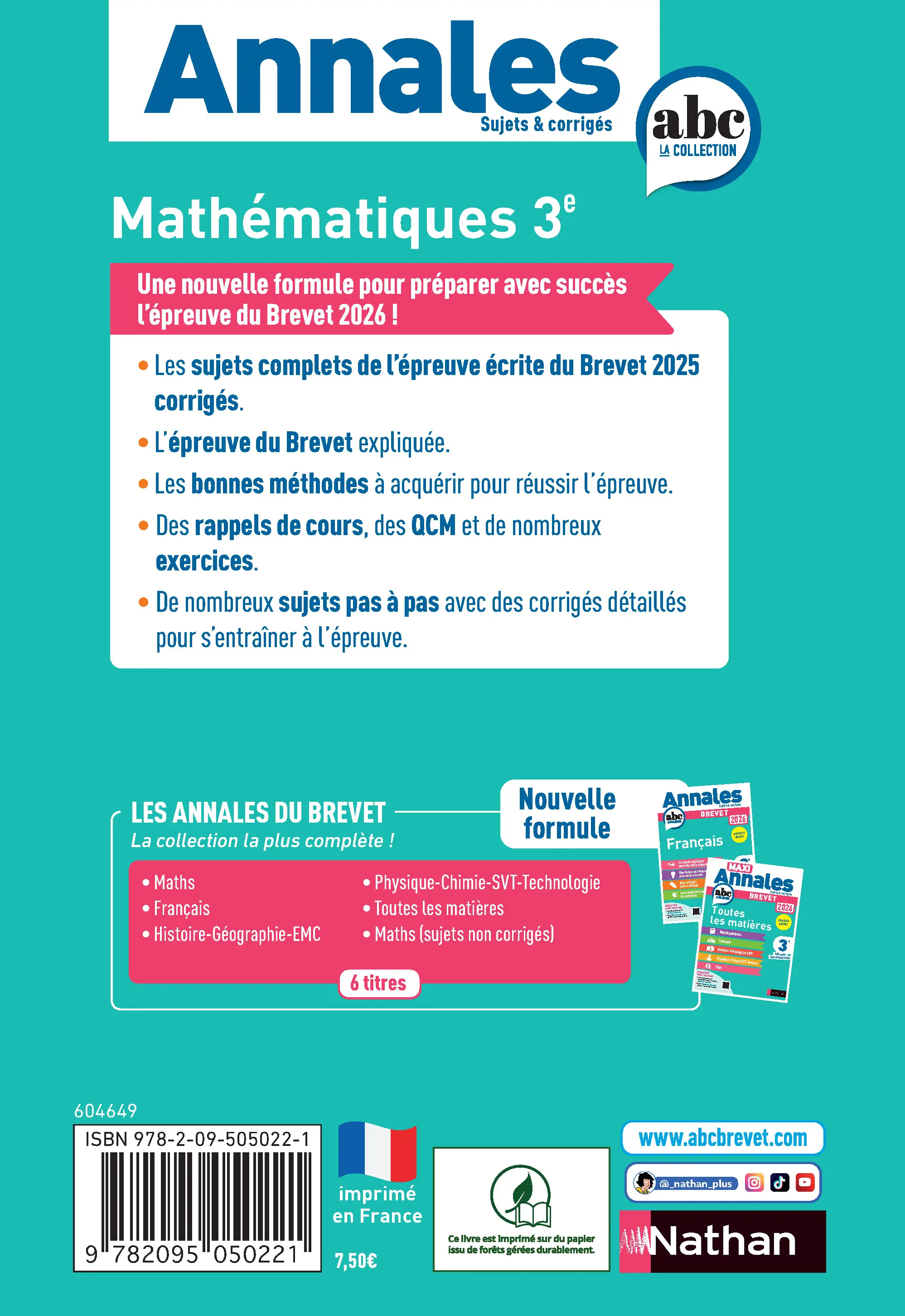 Annales ABC du Brevet 2026 - Maths 3e - Sujets et corrigés + fiches de révisions - Livre parascolaire - 9782095050221 - page intérieure plat 4