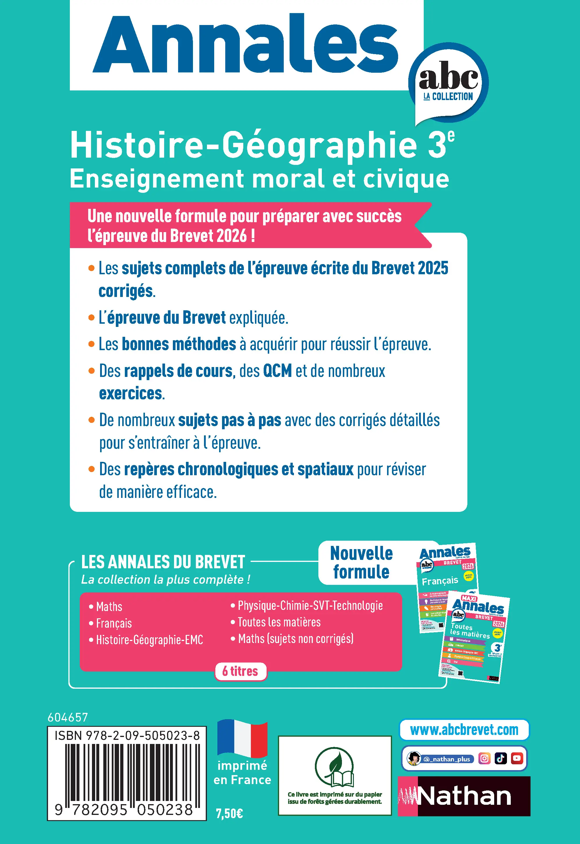 Annales ABC du Brevet 2026 - Histoire-Géographie-EMC 3e - Sujets et corrigés + fiches de révisions - Livre parascolaire - 9782095050238 - page intérieure plat 4