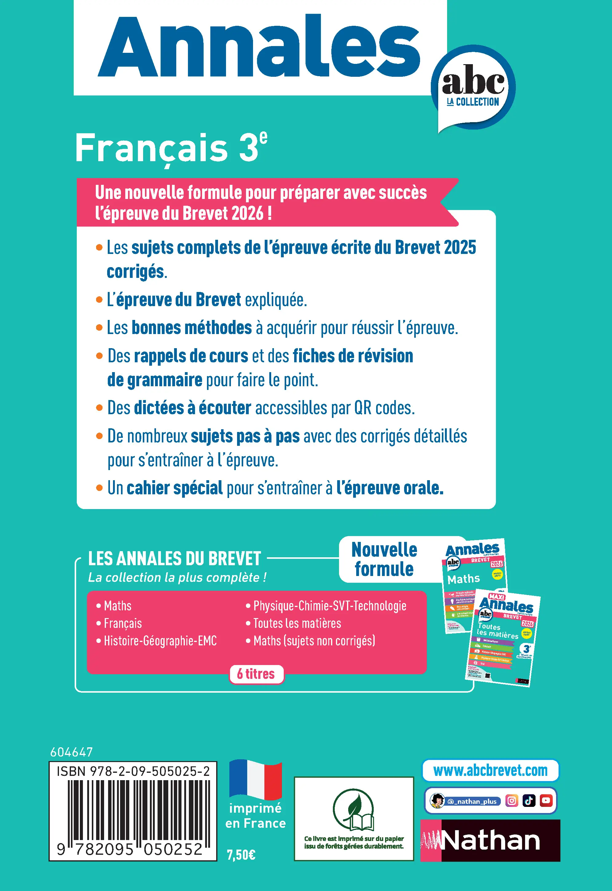 Annales ABC du Brevet 2026 - Français 3e - Sujets et corrigés + fiches de révisions - Livre parascolaire - 9782095050252 - page intérieure plat 4