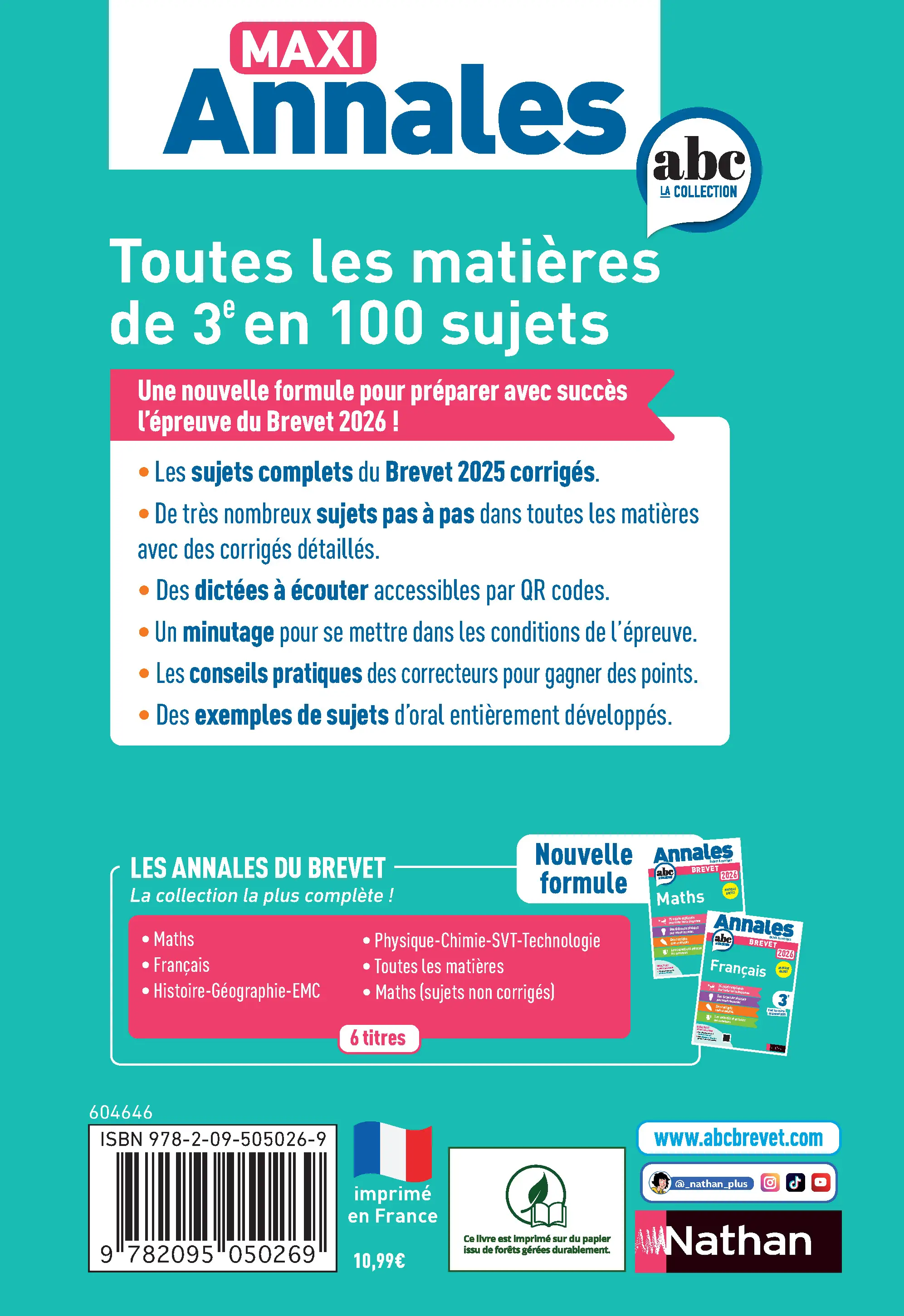 Maxi-Annales ABC du Brevet 2026 - Toutes les matières 3e : Maths - Français - Histoire-Géographie EMC (Enseignement Moral et Civique) - Physique-Chimie - SVT - Technologie - Oral - Sujets et corrigés - Livre parascolaire - 9782095050269 - page intérieure plat 4