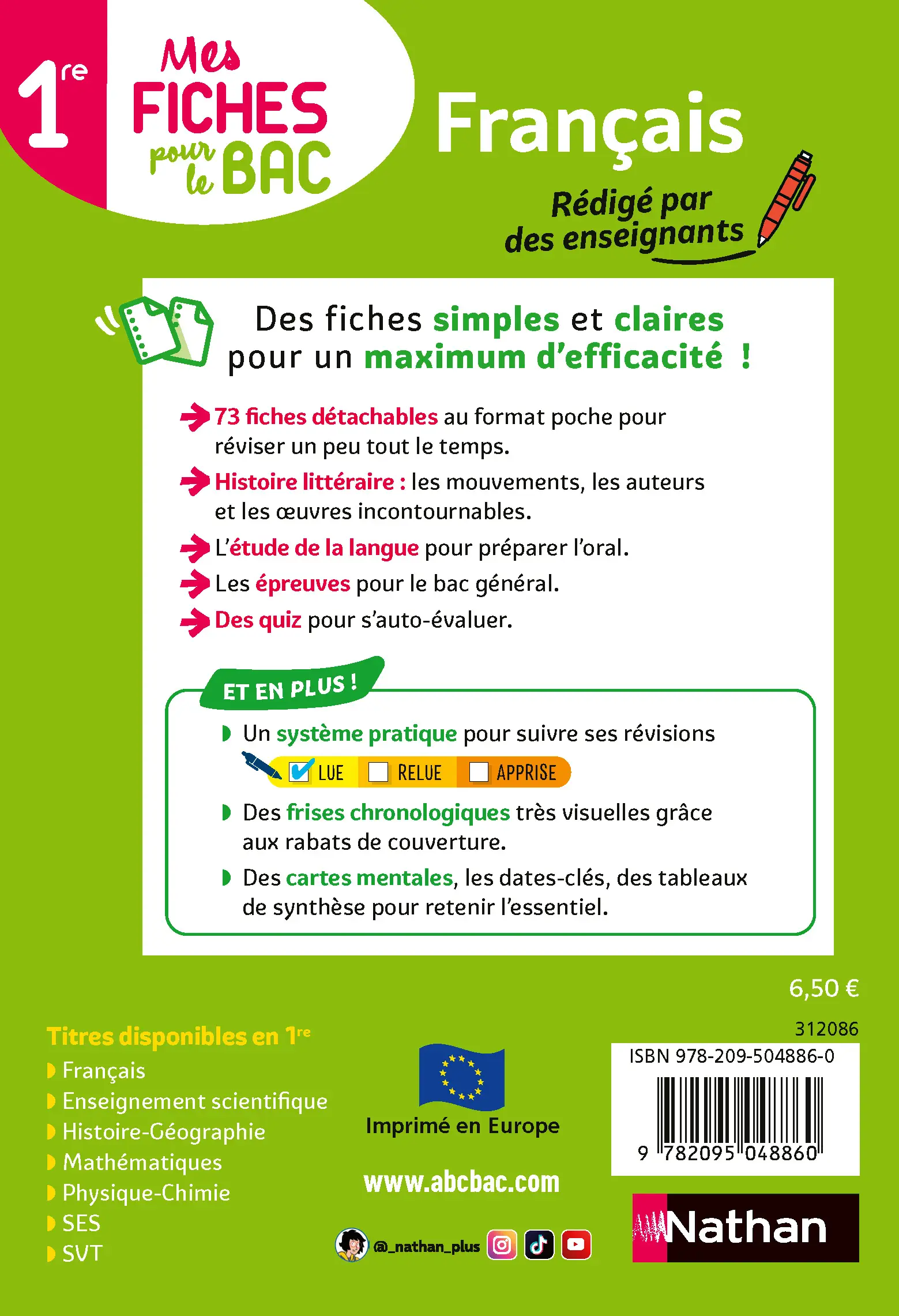 Français 1re - Mes fiches pour le BAC Première - BAC 2026 - EPUB - Fiches - 9782095050375 - page intérieure plat 4