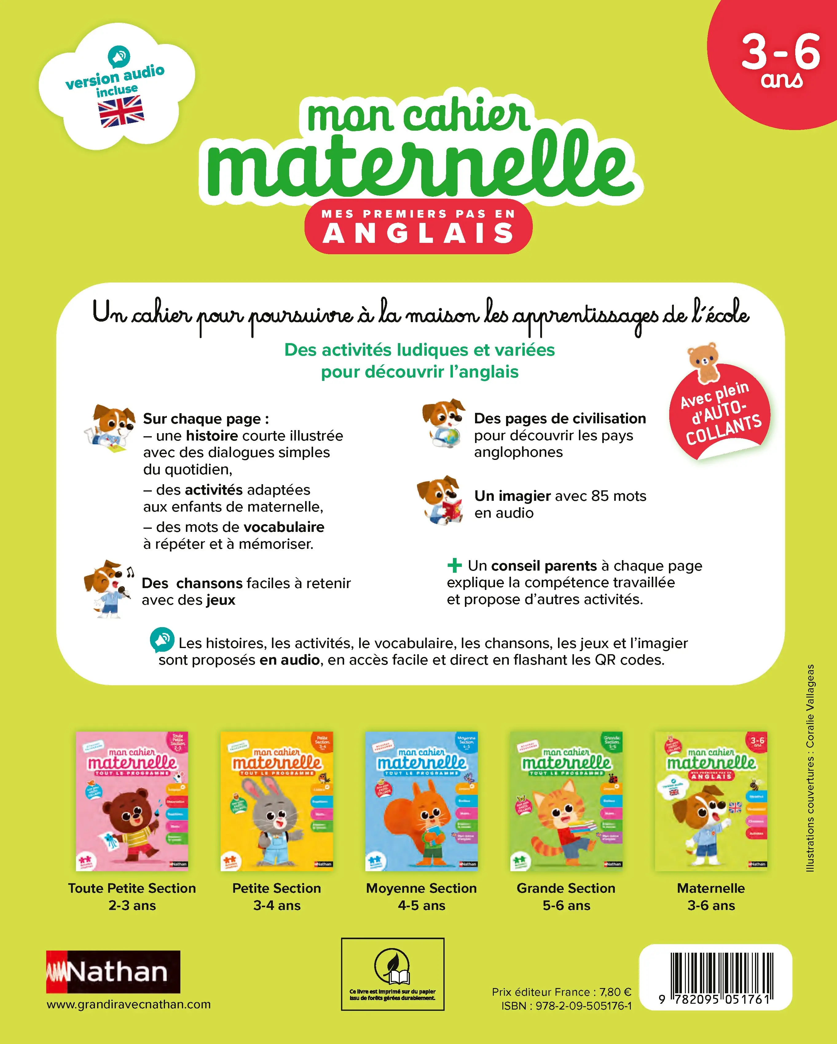 Mon Cahier Maternelle - Mes premiers pas en Anglais 3-6 ans - avec audios et autocollants | Apprentissage ludique pour la maternelle - Cahier d'exercices - 9782095051761 - page intérieure plat 4