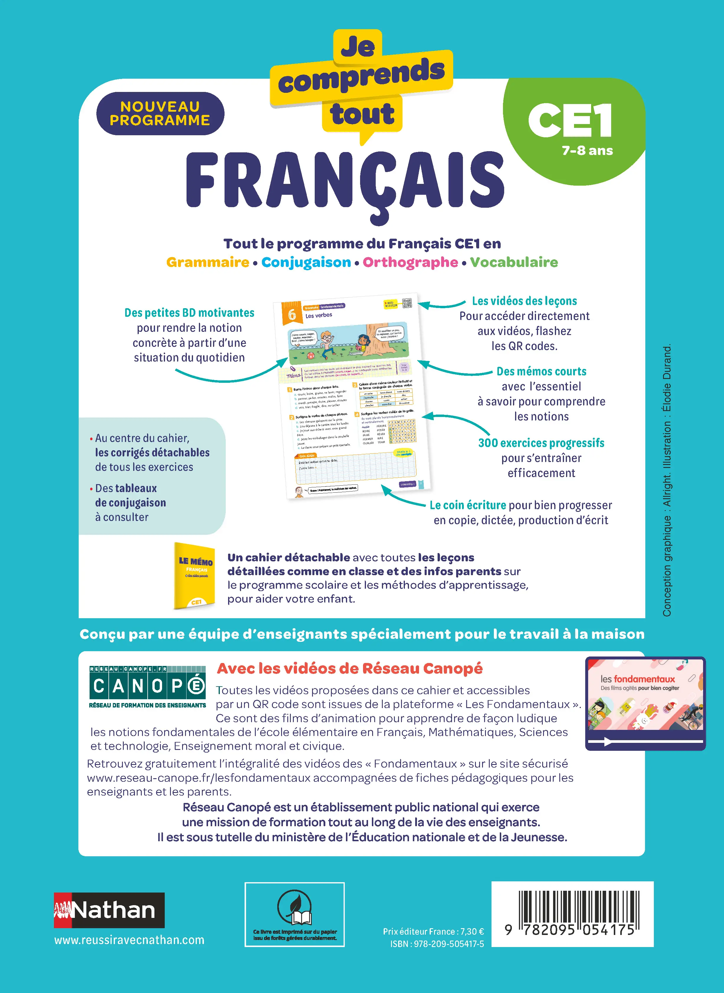 Je comprends tout - Français CE1 7-8 ans - Cahier d'exercices complet avec 300 exercices et leçons en BD  - Tout-en-un - 9782095054175 - page intérieure plat 4