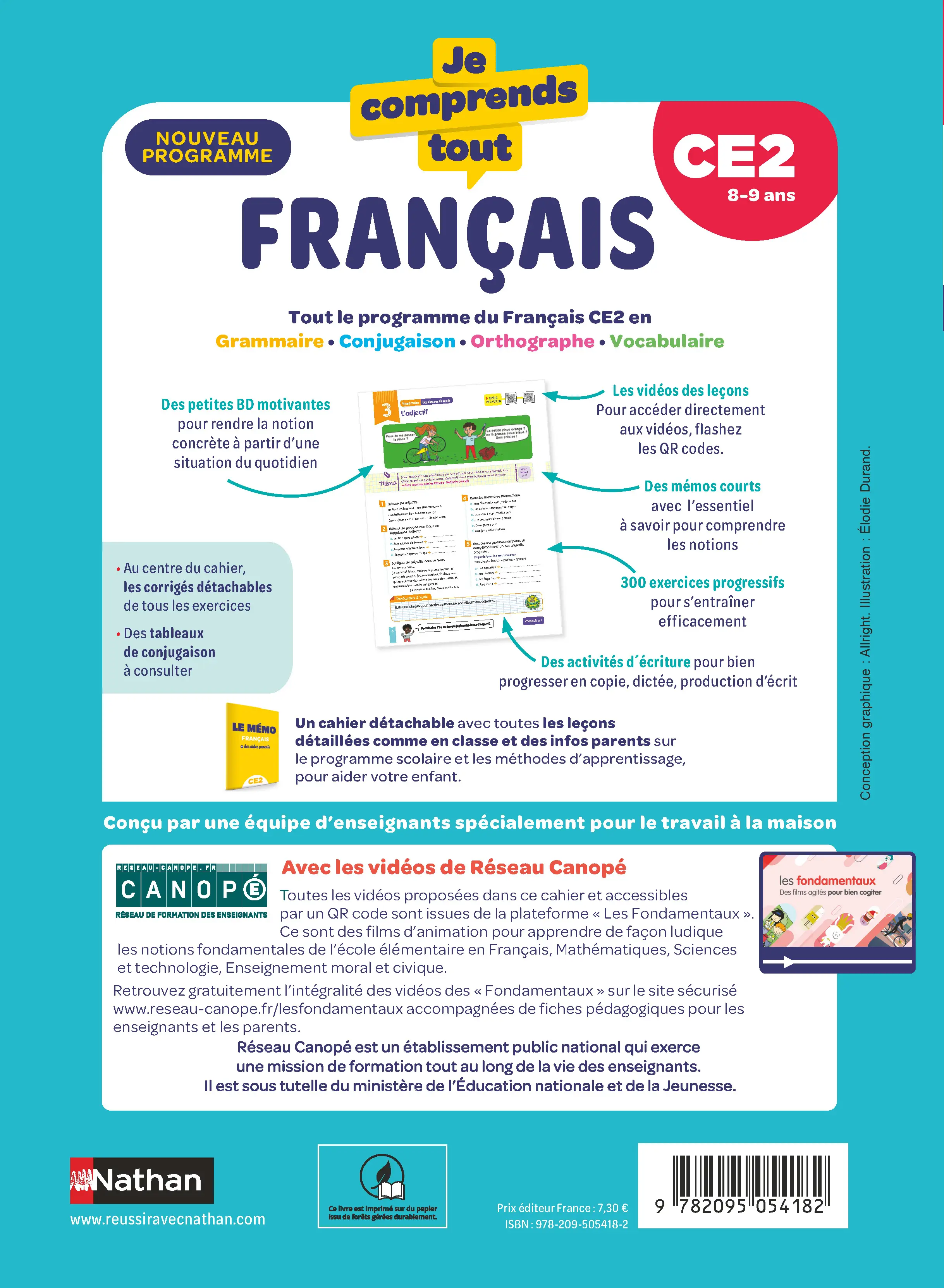 Je comprends tout - Français CE2 8-9 ans - Cahier d'exercices complet avec 300 exercices et vidéos pédagogiques  - Tout-en-un - 9782095054182 - page intérieure plat 4
