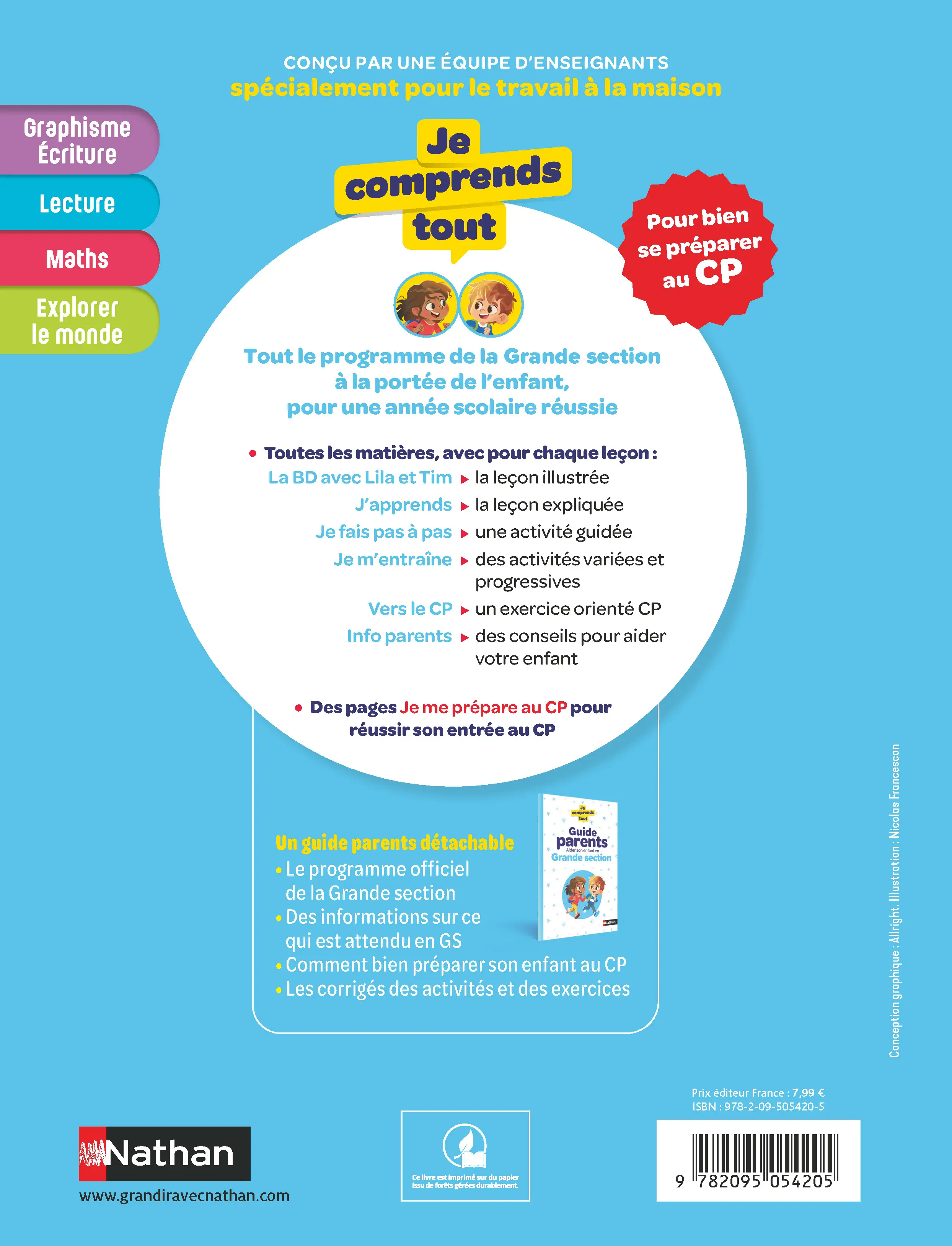 Je Comprends Tout Grande Section - Tout-en-un (cours + exercices) pour se préparer au CP - Maths, Lecture, Graphisme, Écriture - Méthode progressive avec guide parents - Tout-en-un - 9782095054205 - page intérieure plat 4